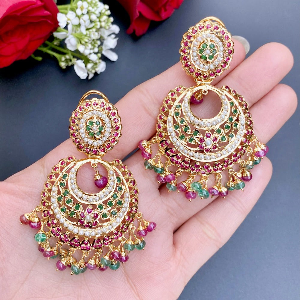 brijbala earrings with ruby emerald and pearls