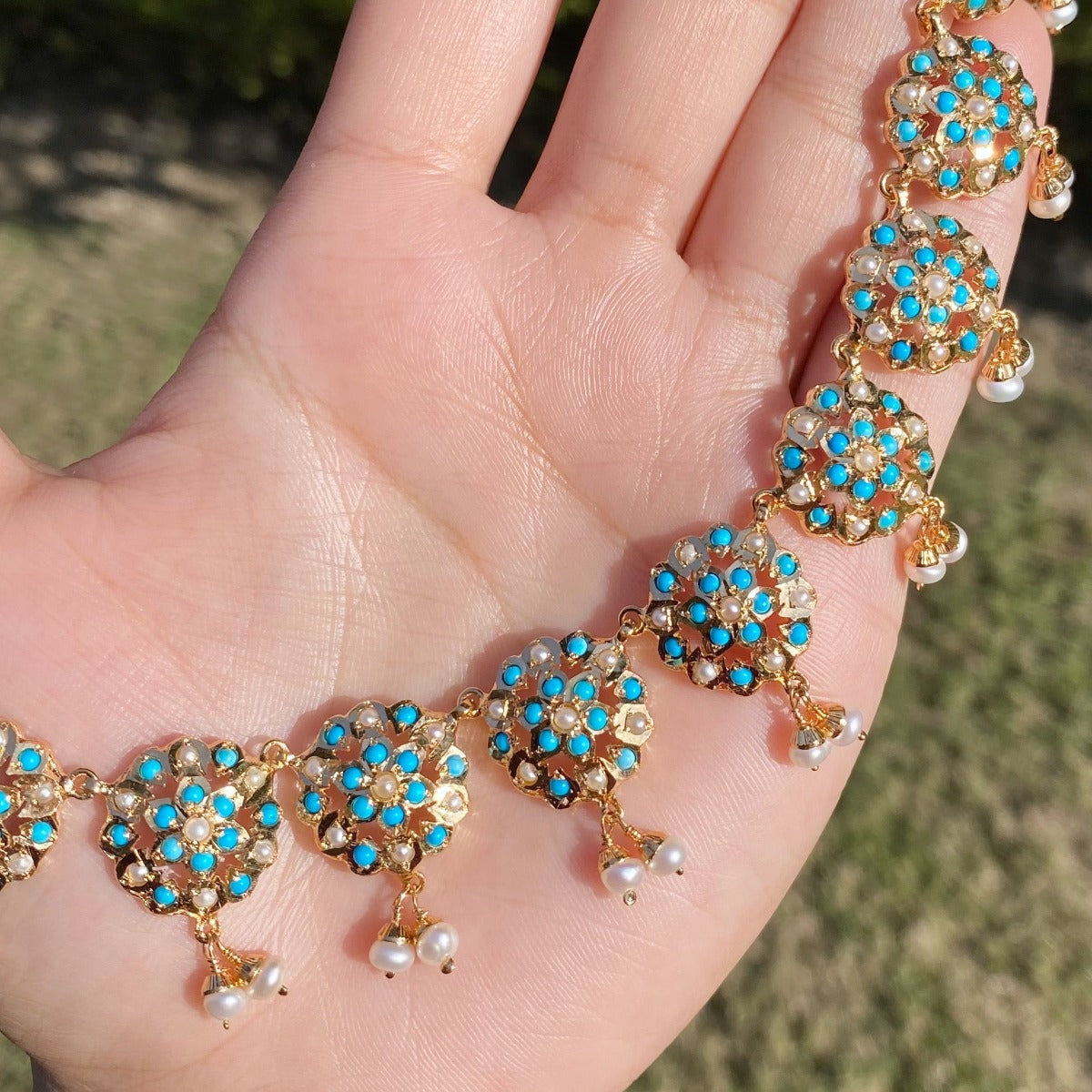 gold plated turquoise necklace