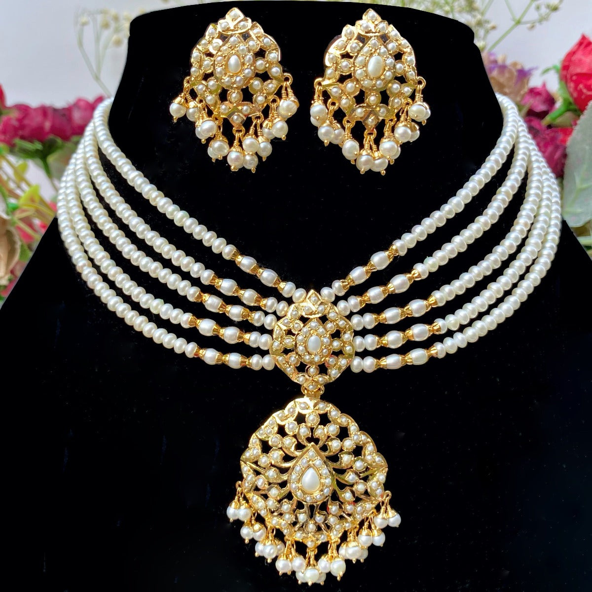 pearl chokar set on gold plated silver