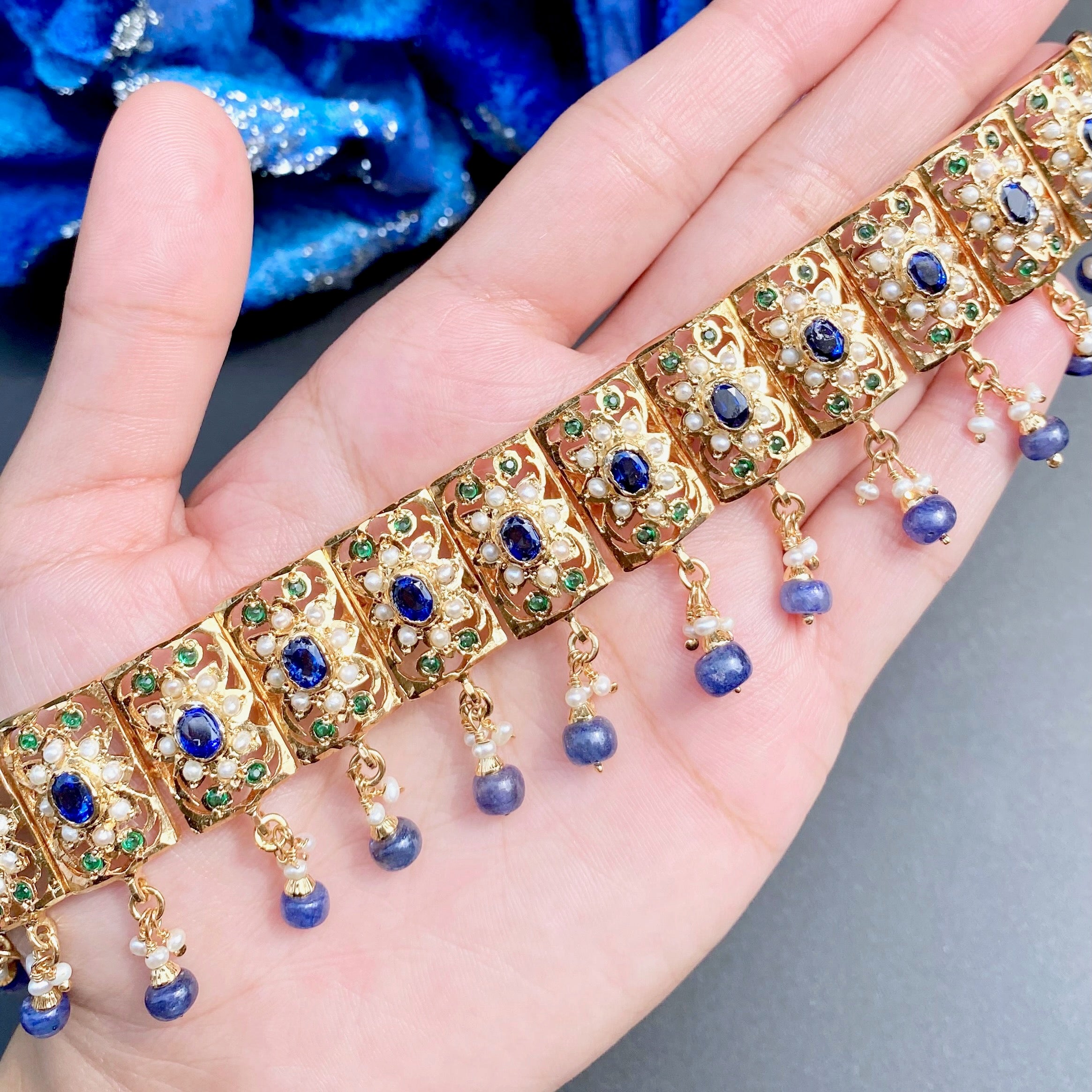 Blue Sapphire Choker Set | Gold Plated Silver Jewelry Online NS 470