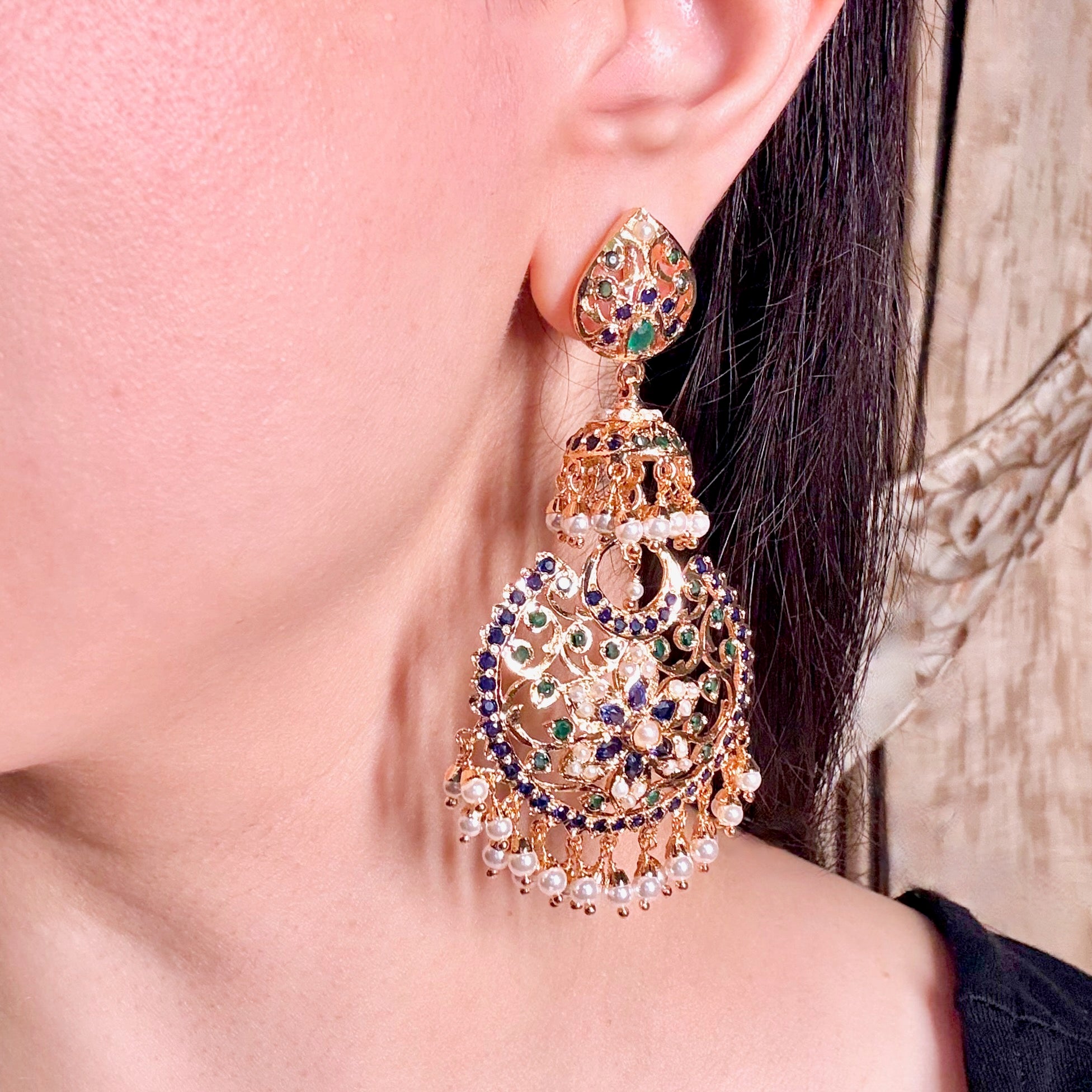 Gold Plated Jadau Earrings | Budget Friendly Artificial Jewelry BER 075