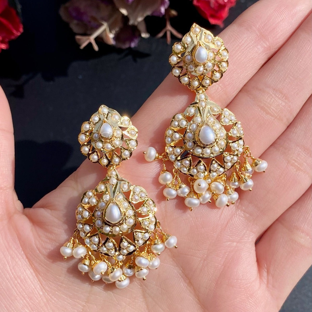 pearl earrings on gold plated silver