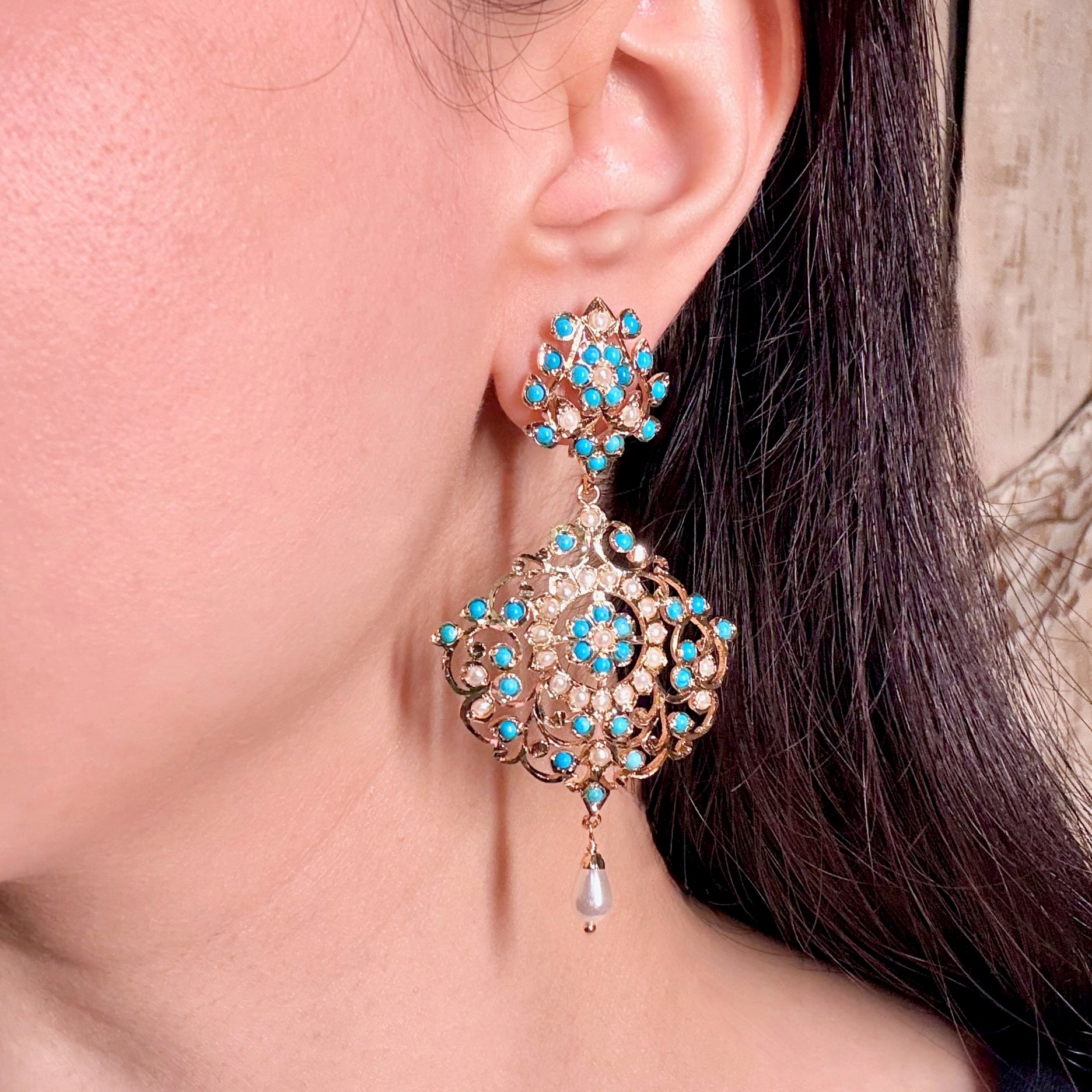 Gold Plated Jadau Earrings | Handmade Artificial Jewelry Online BER 076