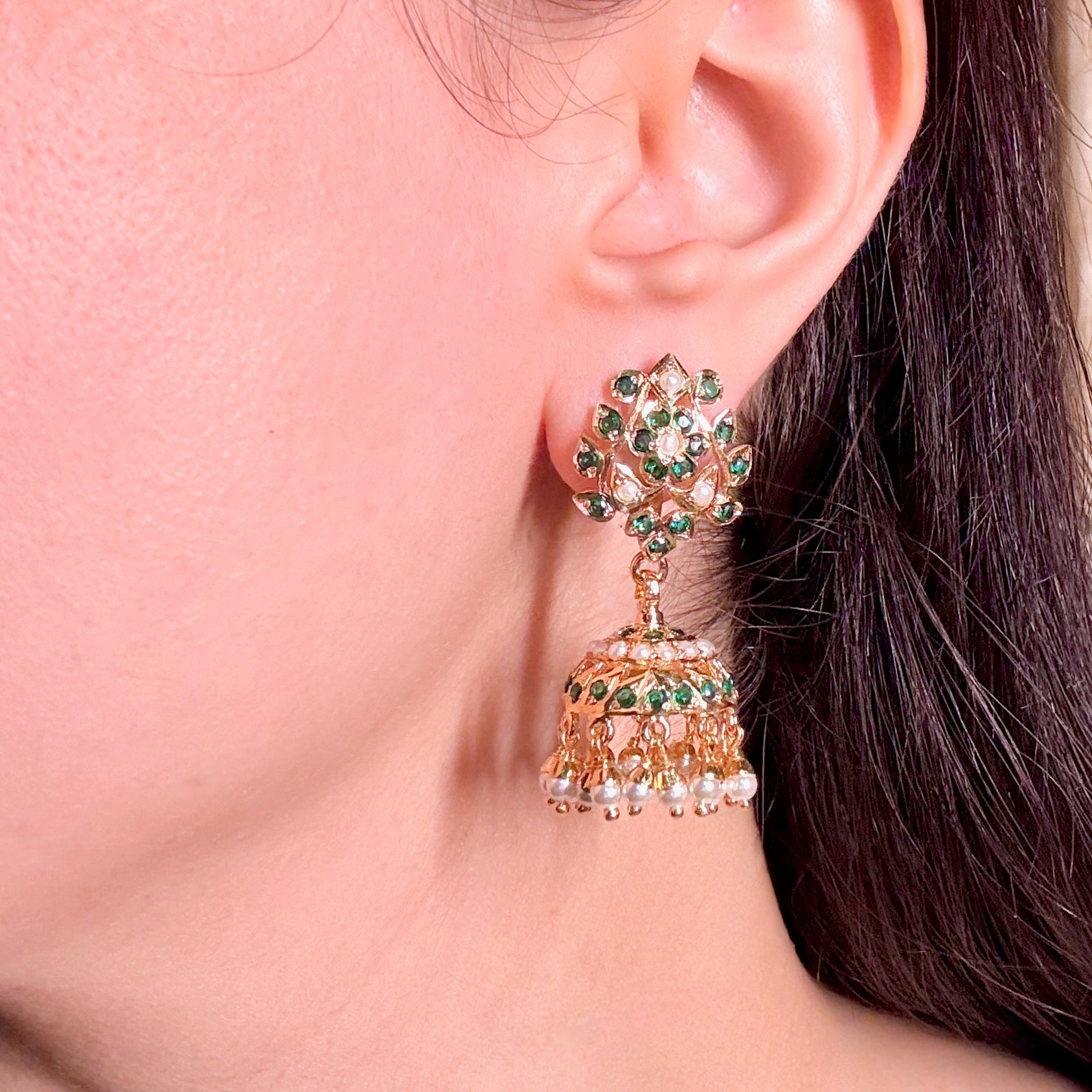 Gold Plated Jadau Jhumka | Premium Artificial Jewelry  BER 081