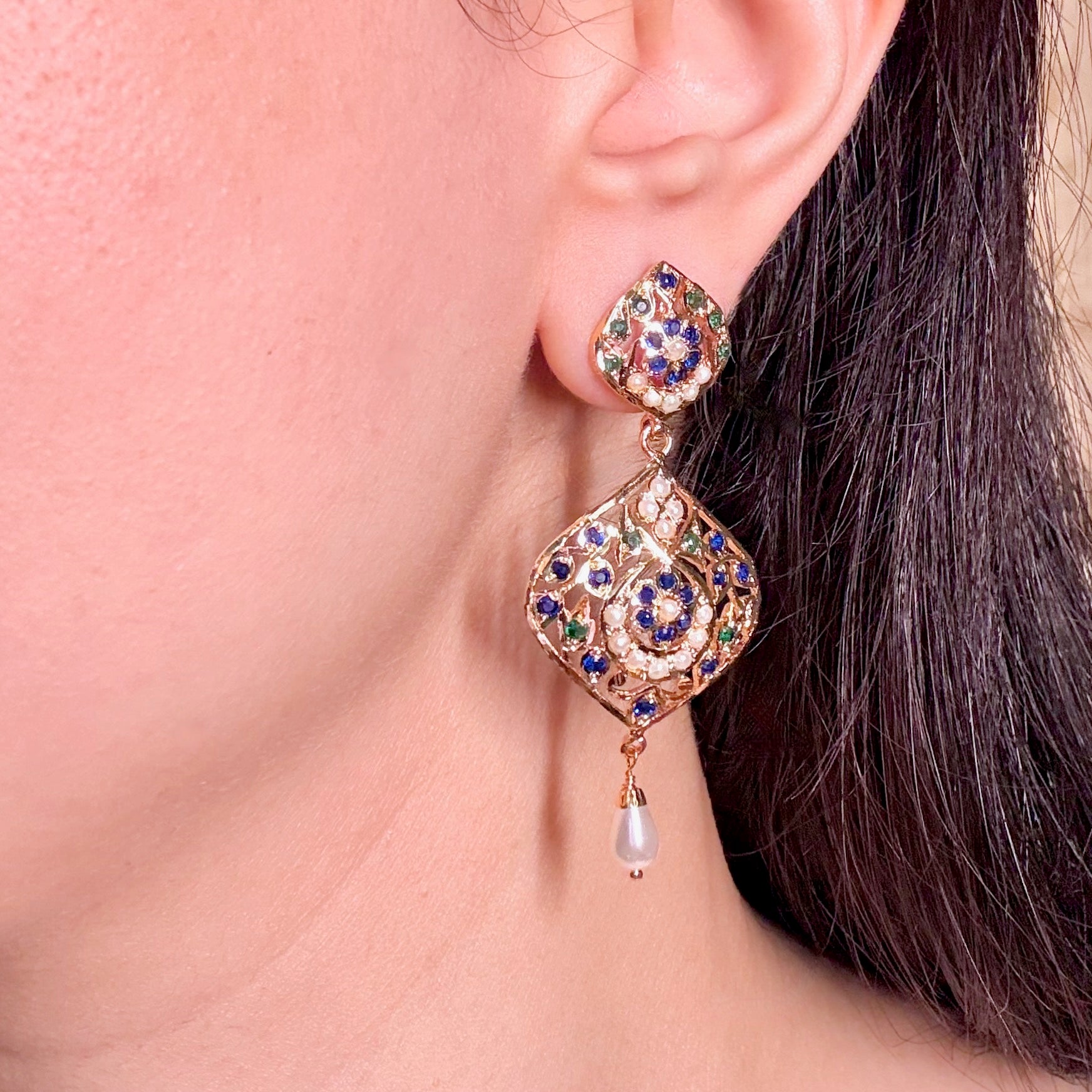 Gold Tone Jadau Earrings | Premium Immitation Jewelry  BER 078