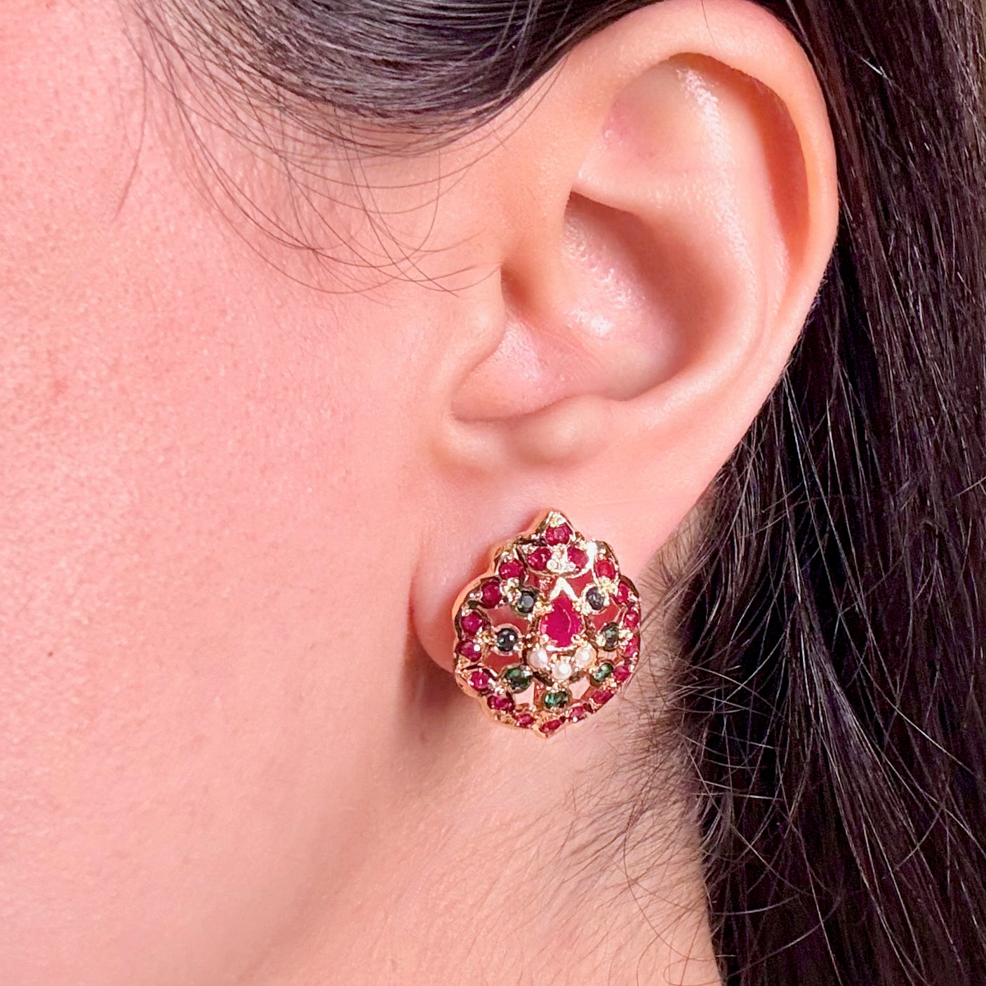 Artificial Hyderabadi Style Jadau Tops | Gold Plated on Mixed Metal BER 090