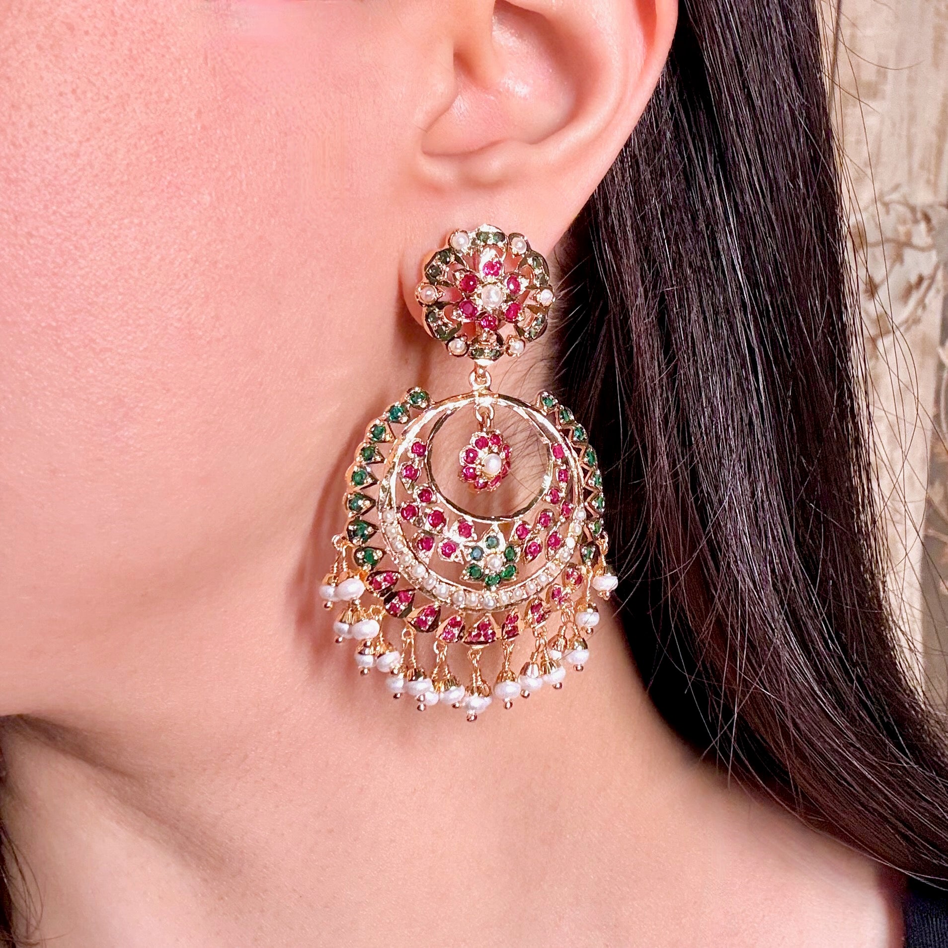 Statement Jadau Chandbali Earrings | Mixed Metal Base BER 131