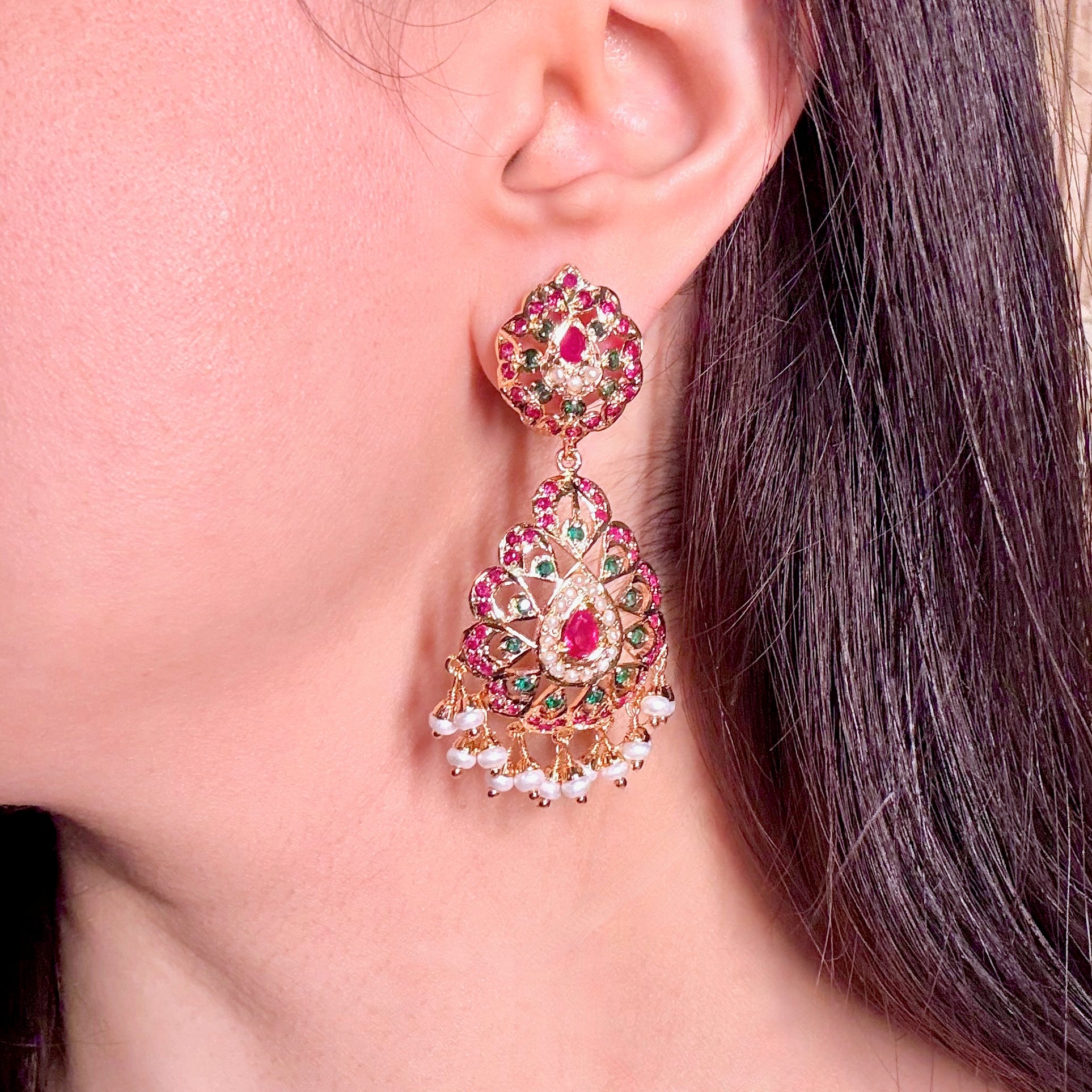 Gold Plated Jadau Dangler Earrings | Artificial Jewelry BER 129