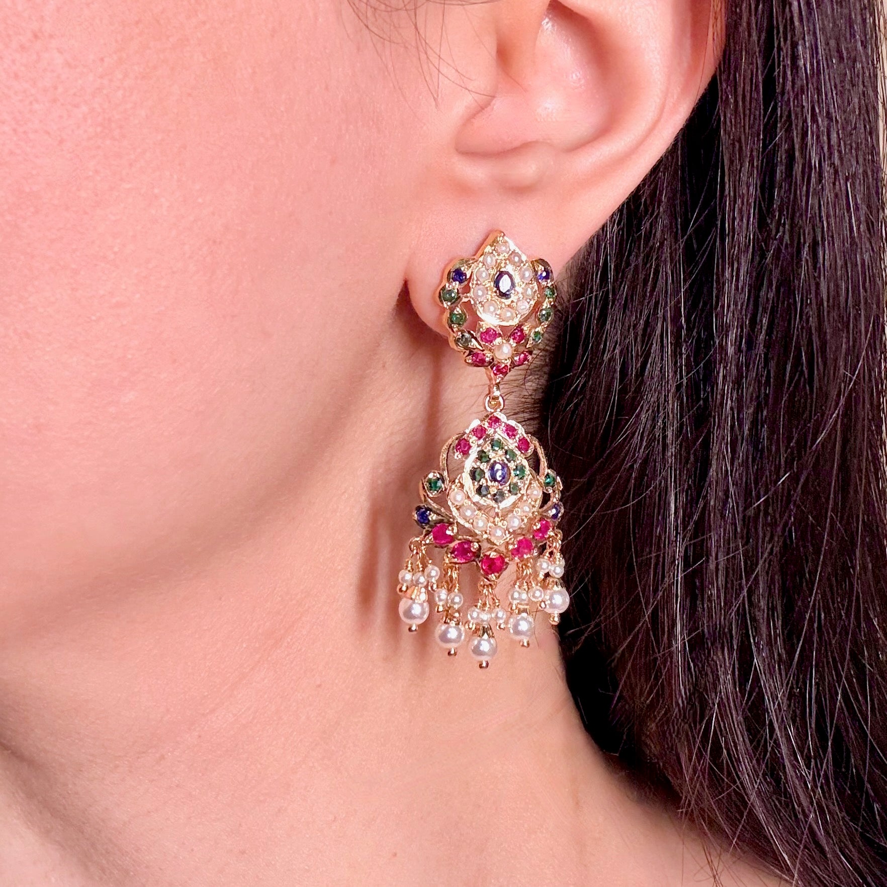 Gold Plated Jadau Dangler Earrings | Artificial Jewelry BER 125