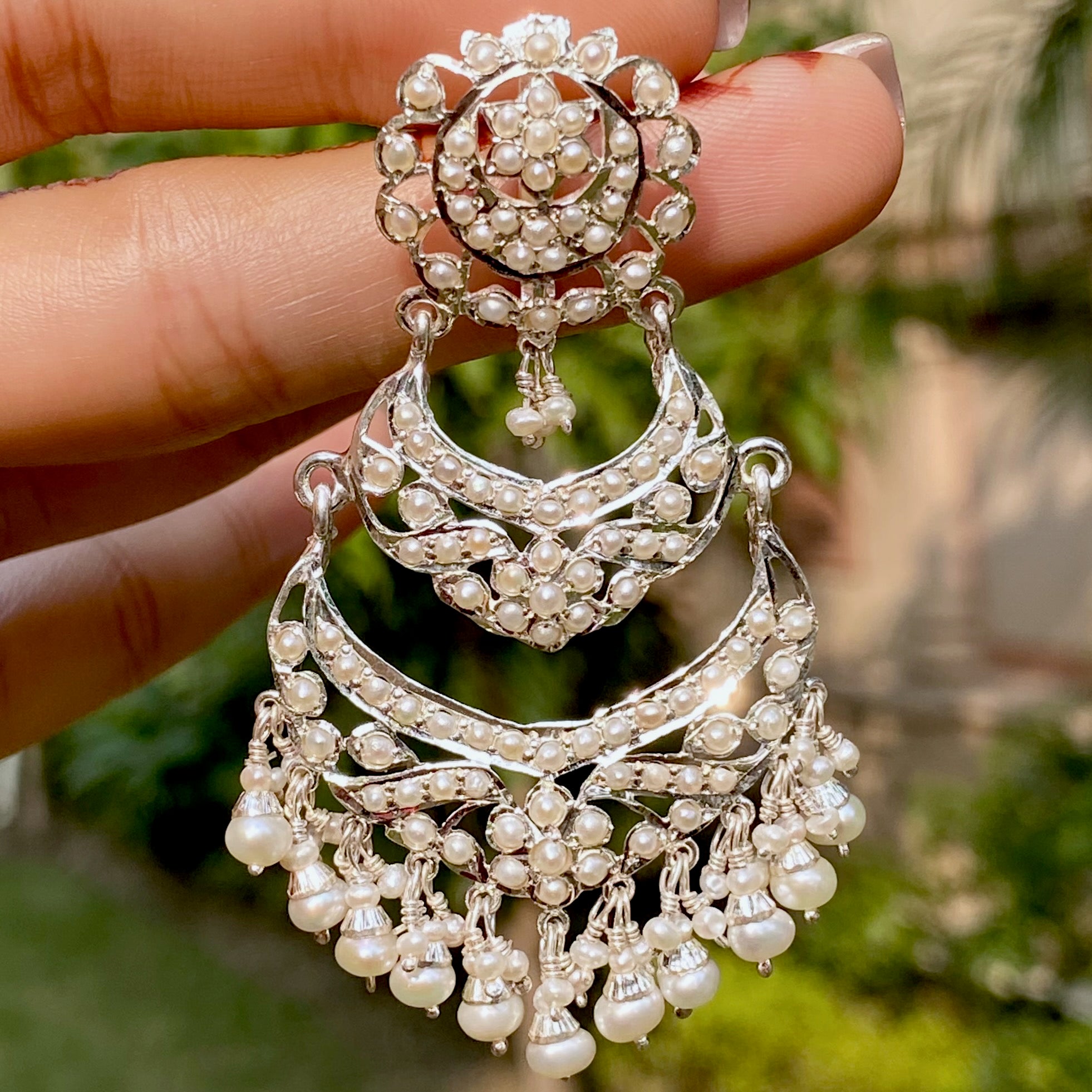 pearl earrings on silver for women