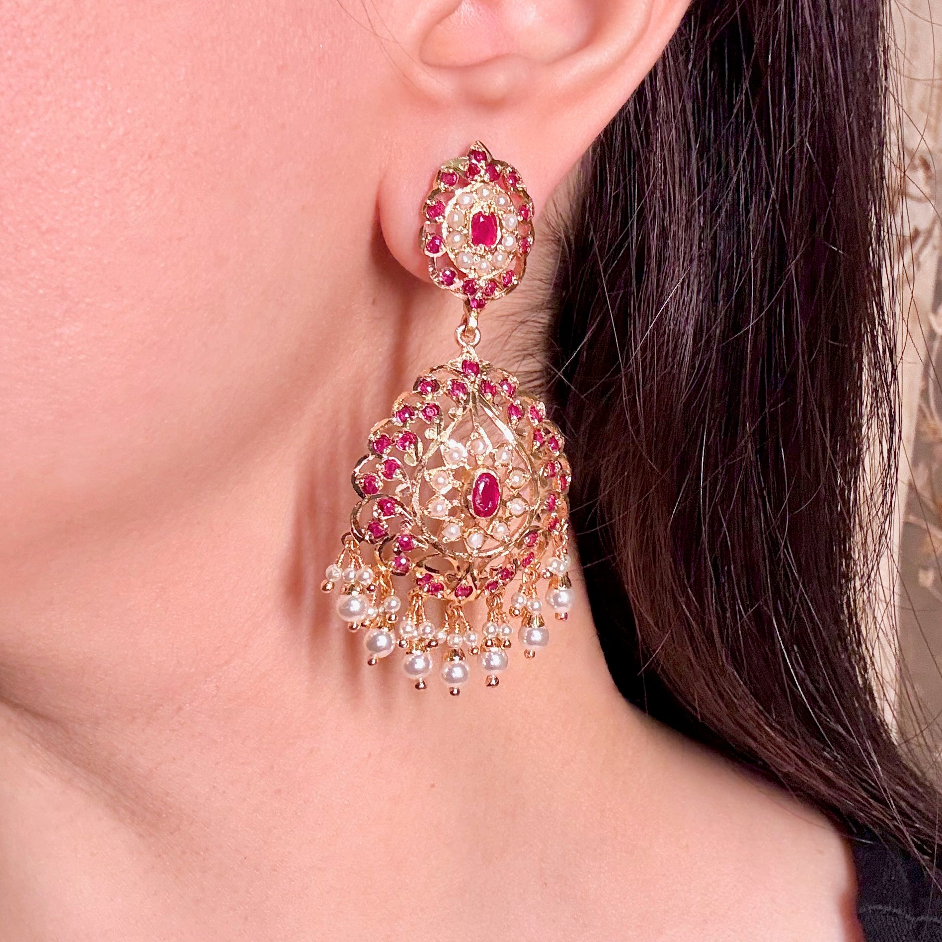 Gold Tone Jadau Dangler Earrings | Artificial Jewelry BER 118