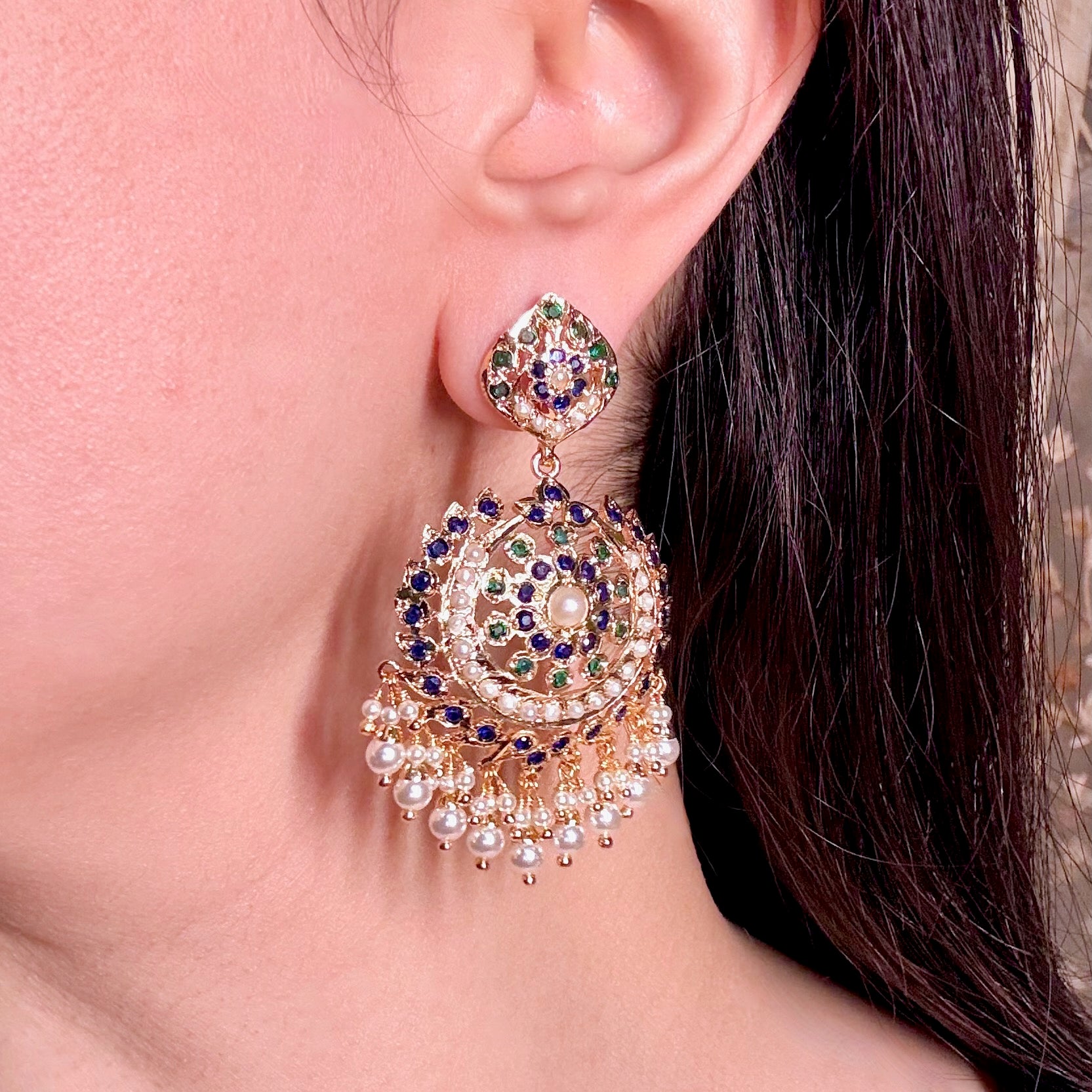 Gold Tone Jadau Dangler Earrings | Artificial Jewelry BER 117