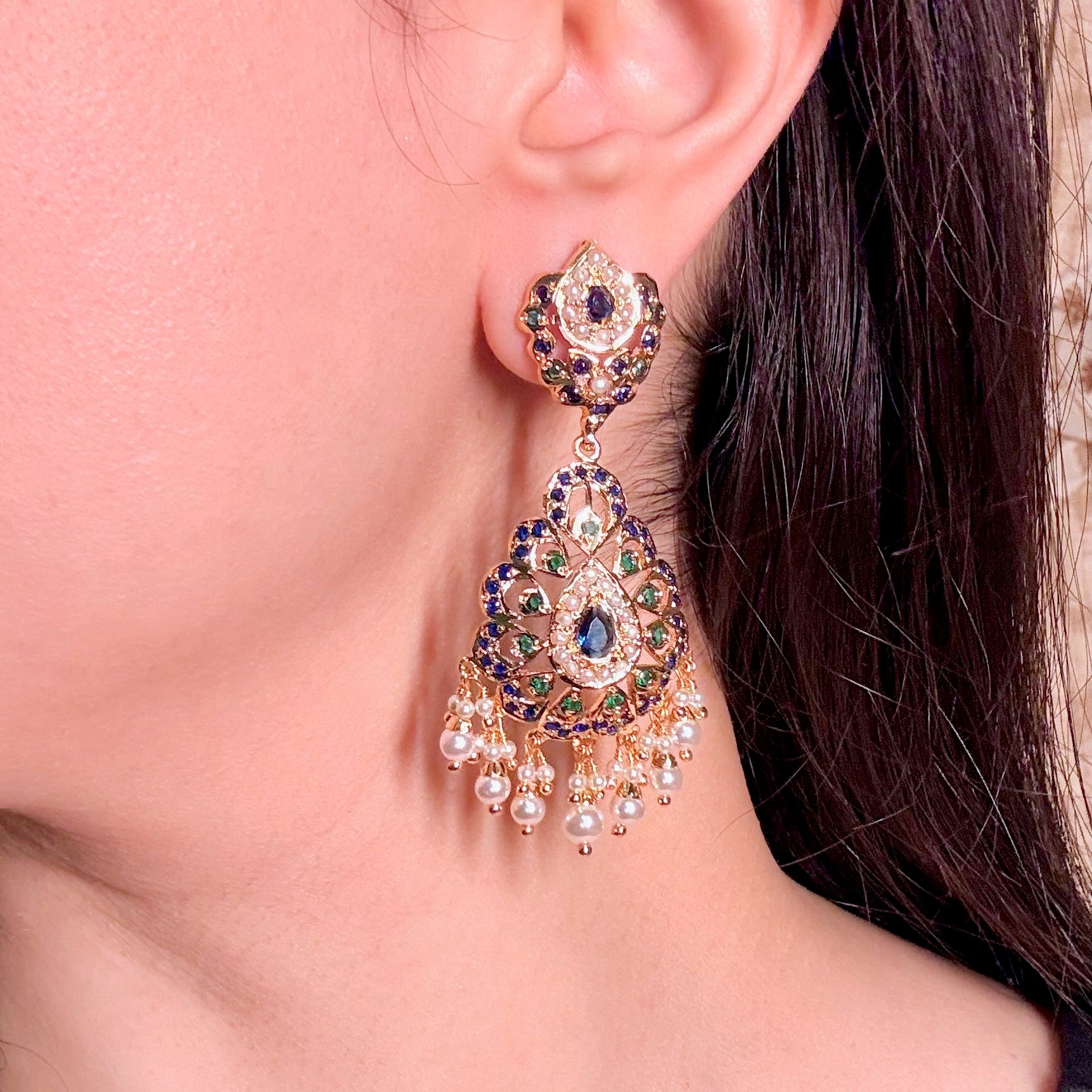 Gold Tone Jadau Dangler Earrings | Artificial Jewelry BER 116