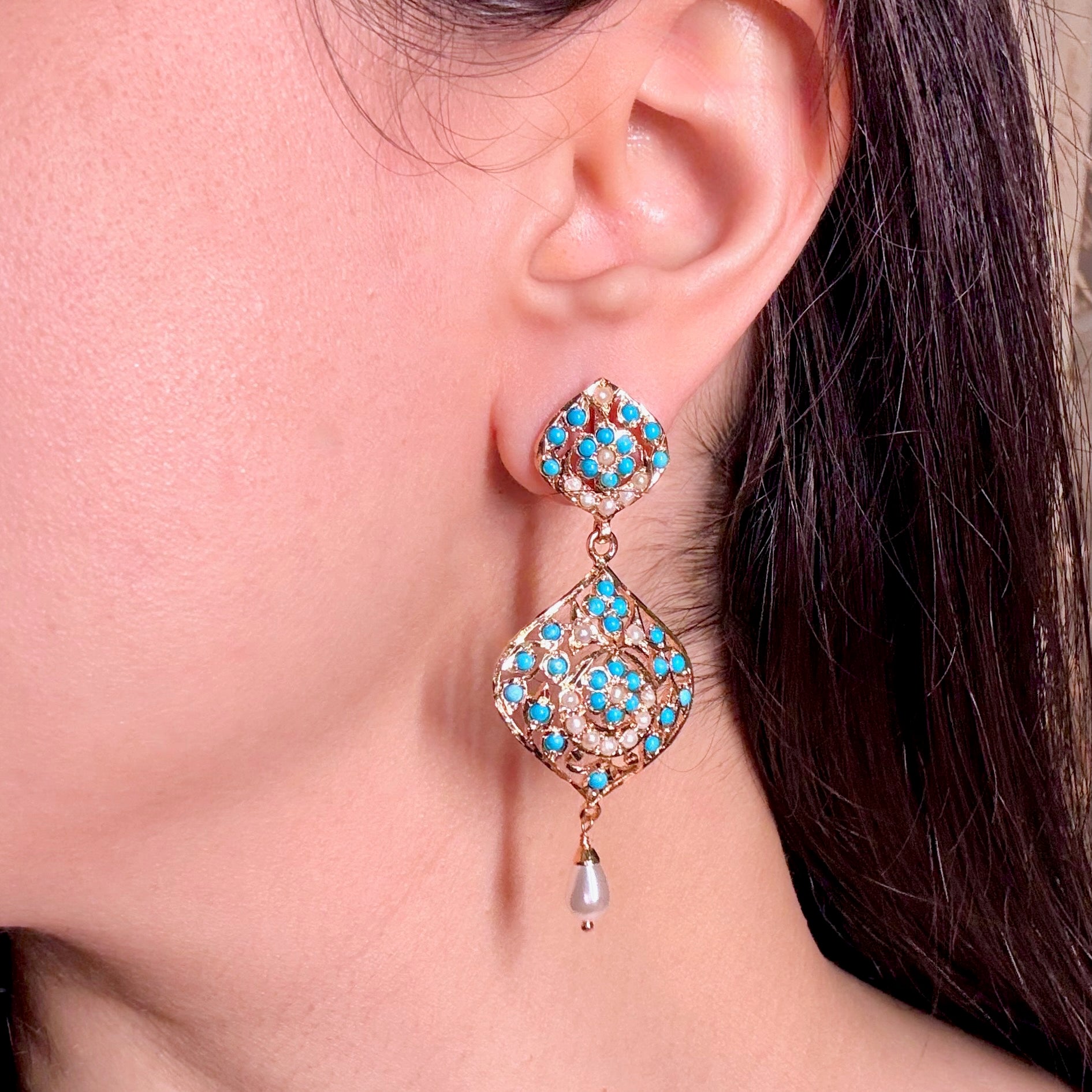 Gold Tone Jadau Dangler Earrings | Artificial Jewelry BER 115