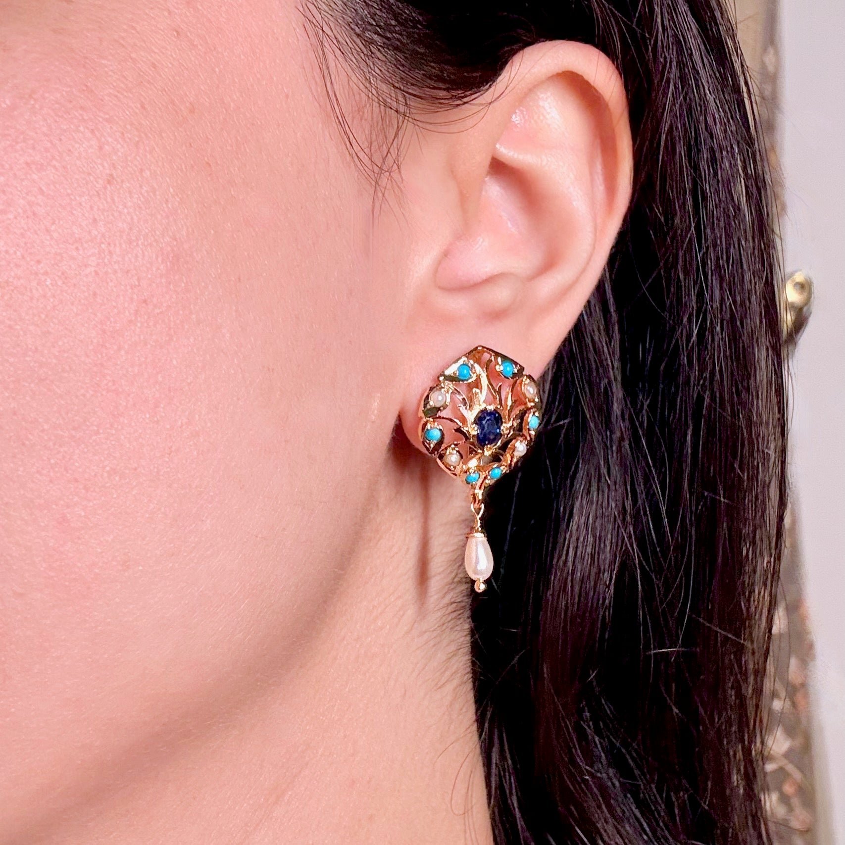 Charming Feroza Jadau Studs | Gold Plated on Mixed Metal Base BER 113