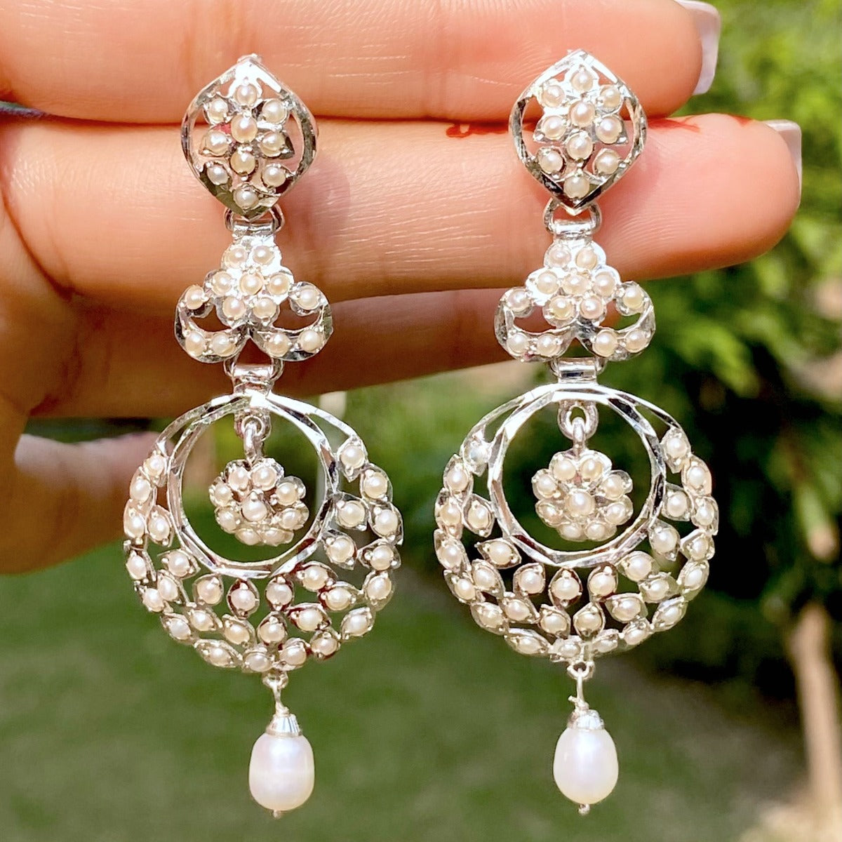 buy white silver earrings online