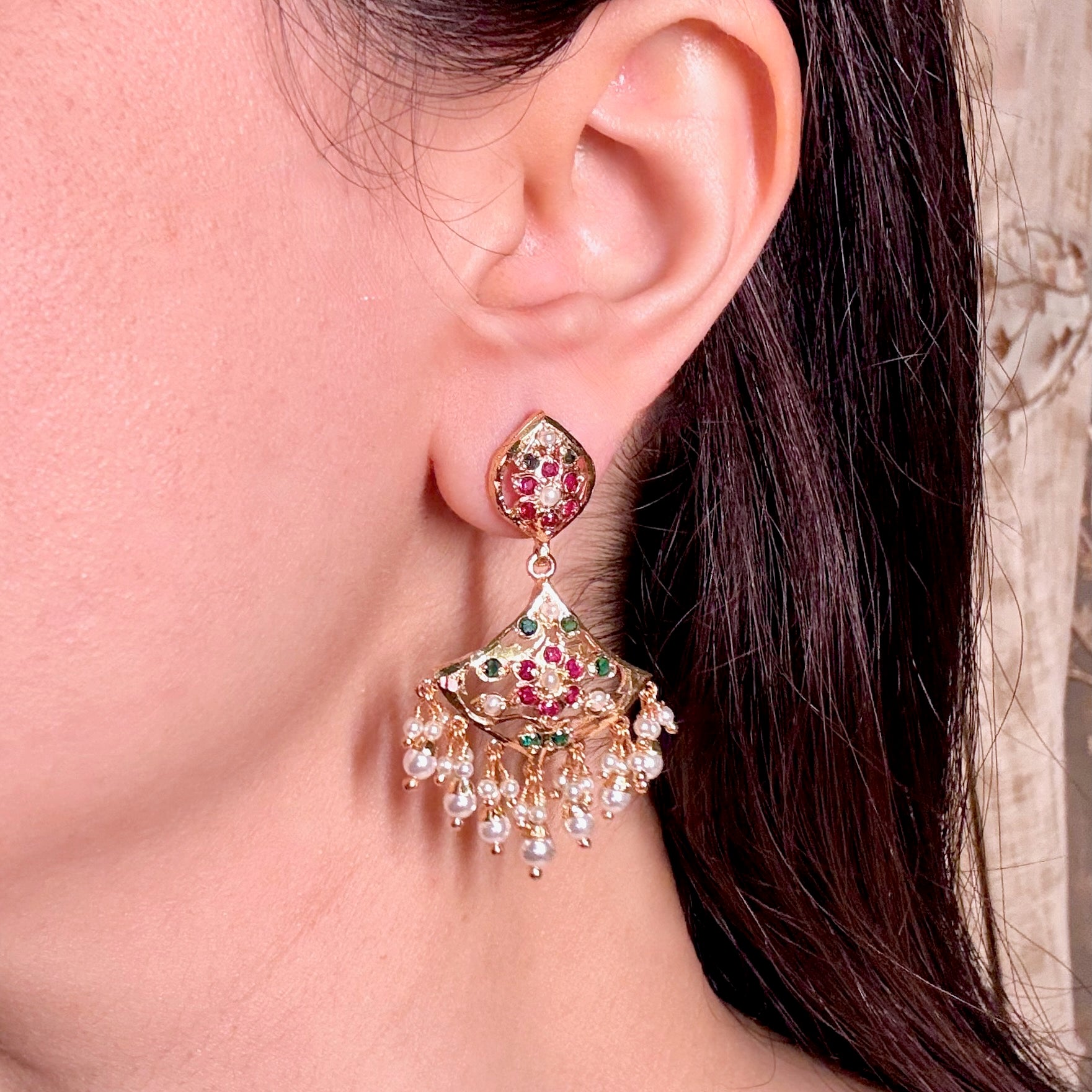 Gold Tone Jadau Dangler Earrings | Artificial Jewelry BER 109
