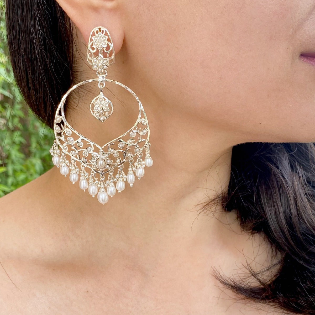 silver chandbali earrings for women