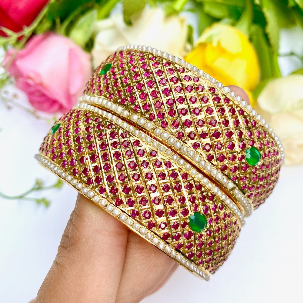 pair of  kundan kadas in gold plated silver