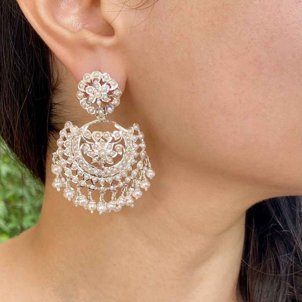 pearl chandbali earrings for women