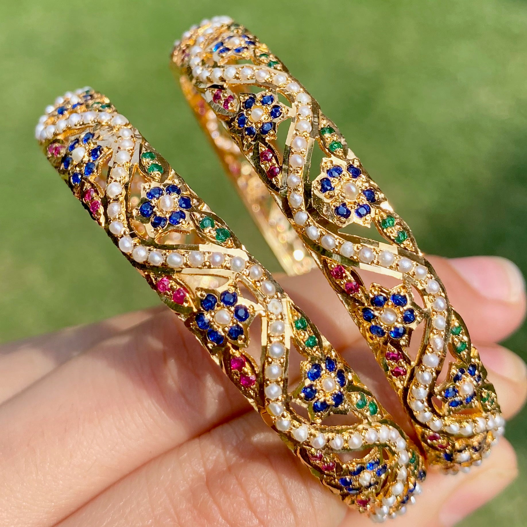 Multicoloured Jadau Bangles | Gold Plated on Silver BG 091