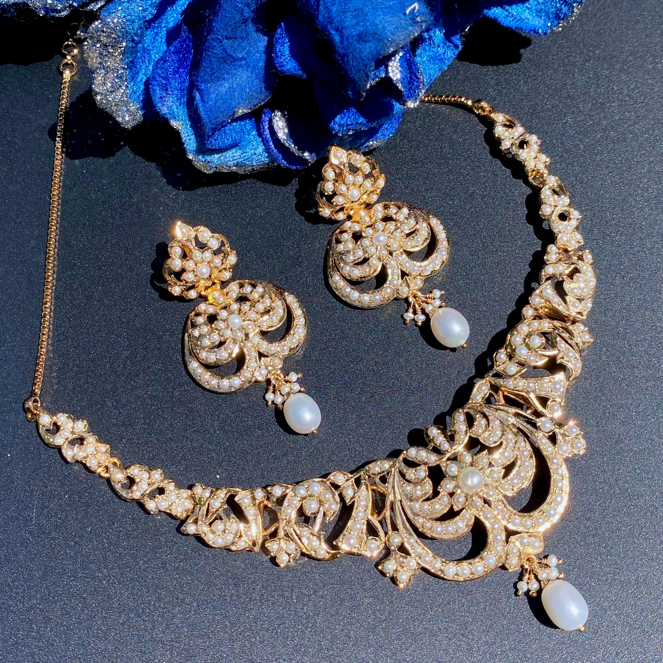 Vintage Style Pearl Necklace Set | Gold Plated on 925 Silver Base NS 441