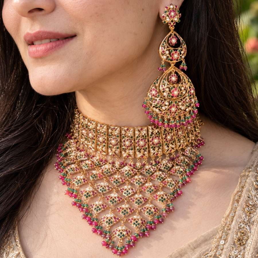 Statement Jadau Choker For Brides | Gold Plated on Silver NS 508