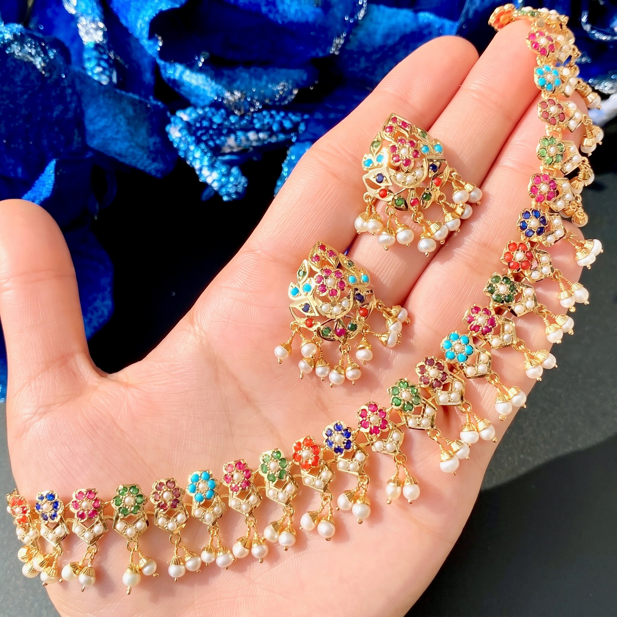 delicate designer navratna necklace