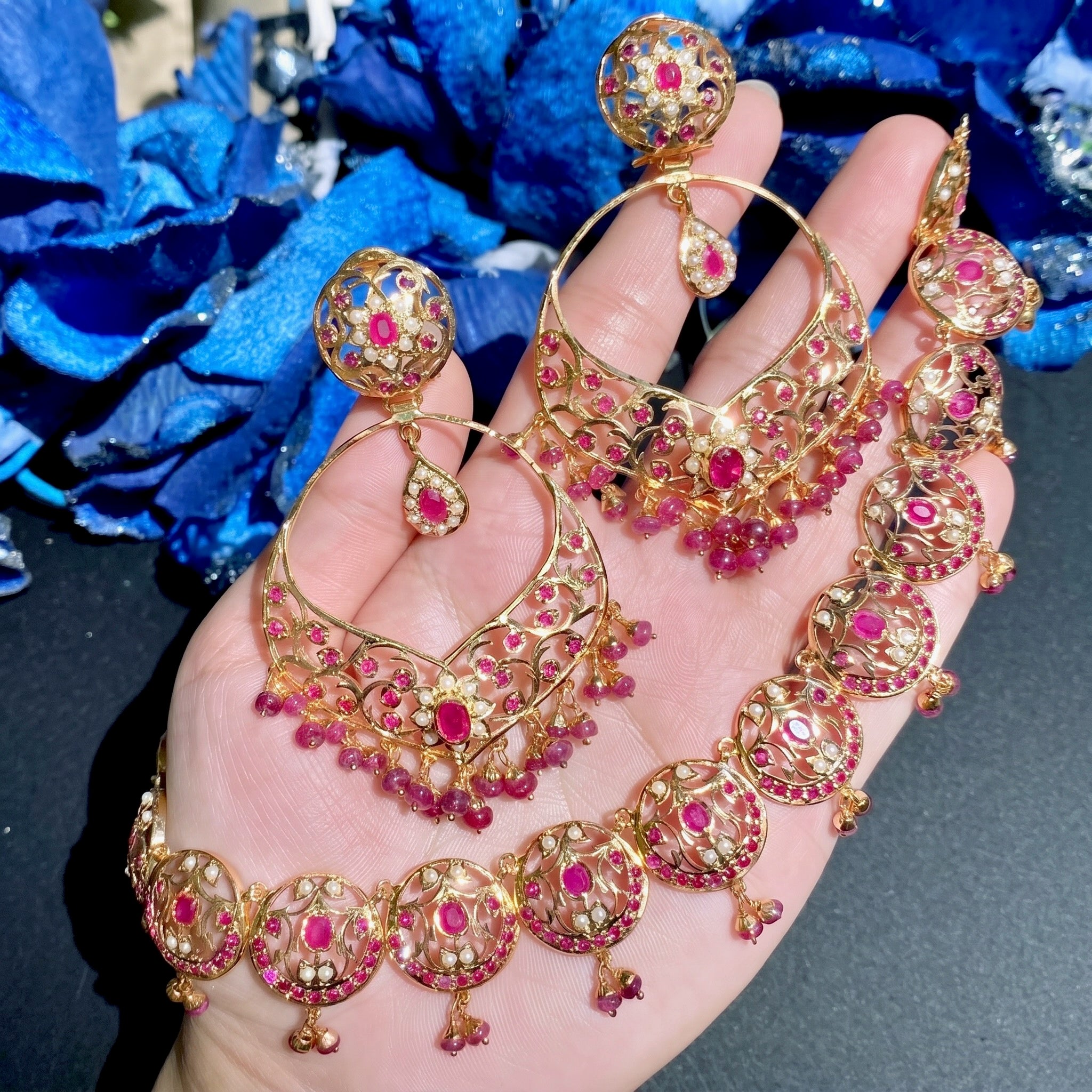 gold plated jadau set with rubies