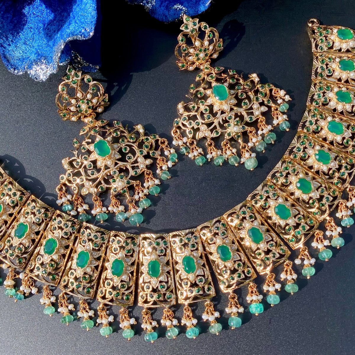 Emerald Necklace Set | Green Stones Necklace Set | Edwardian Necklace Design | NS 314