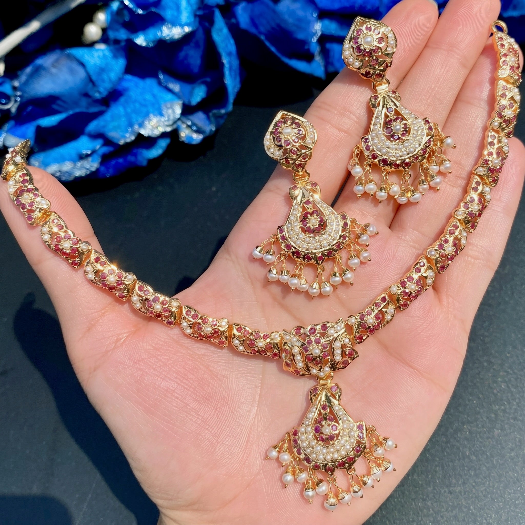 garnet necklace set jadau