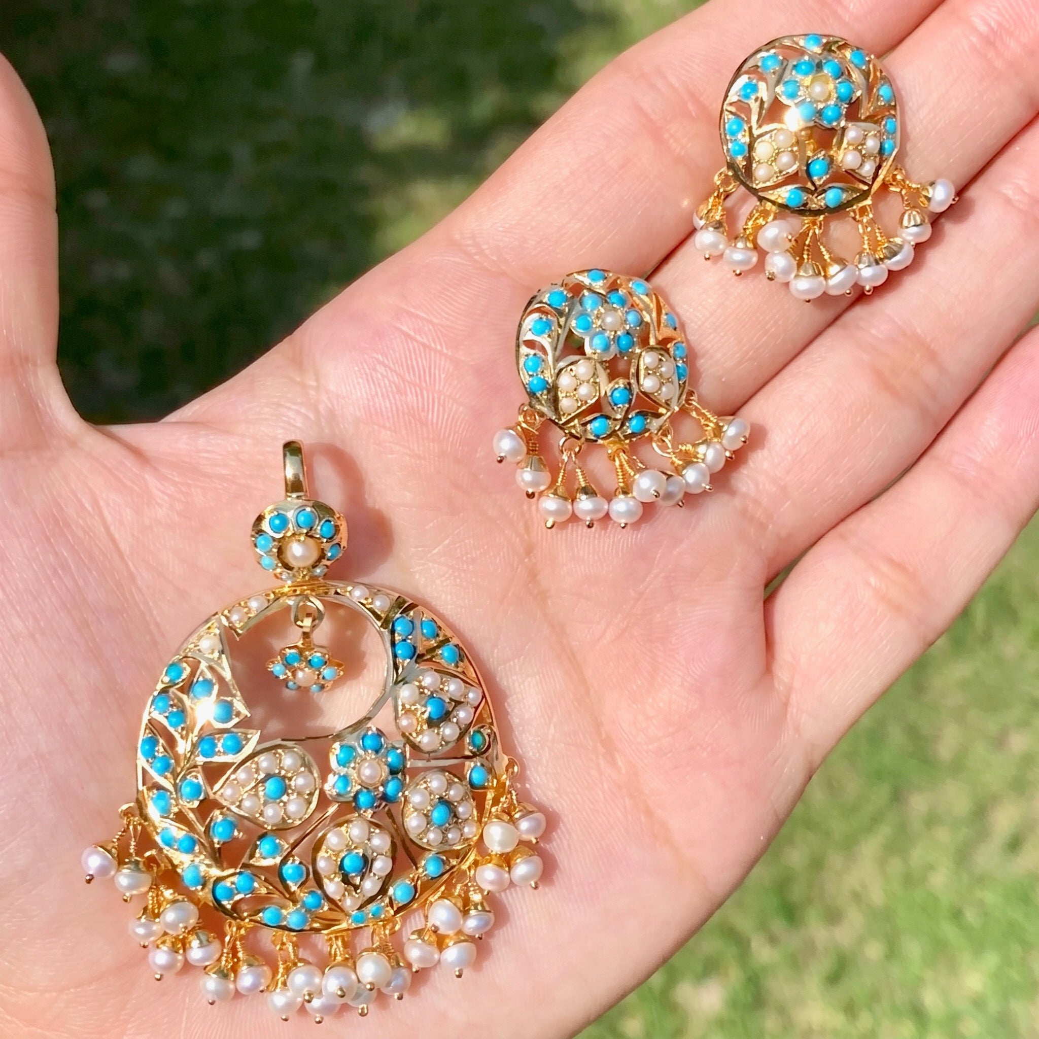 antique mughal indian jadau pendant set