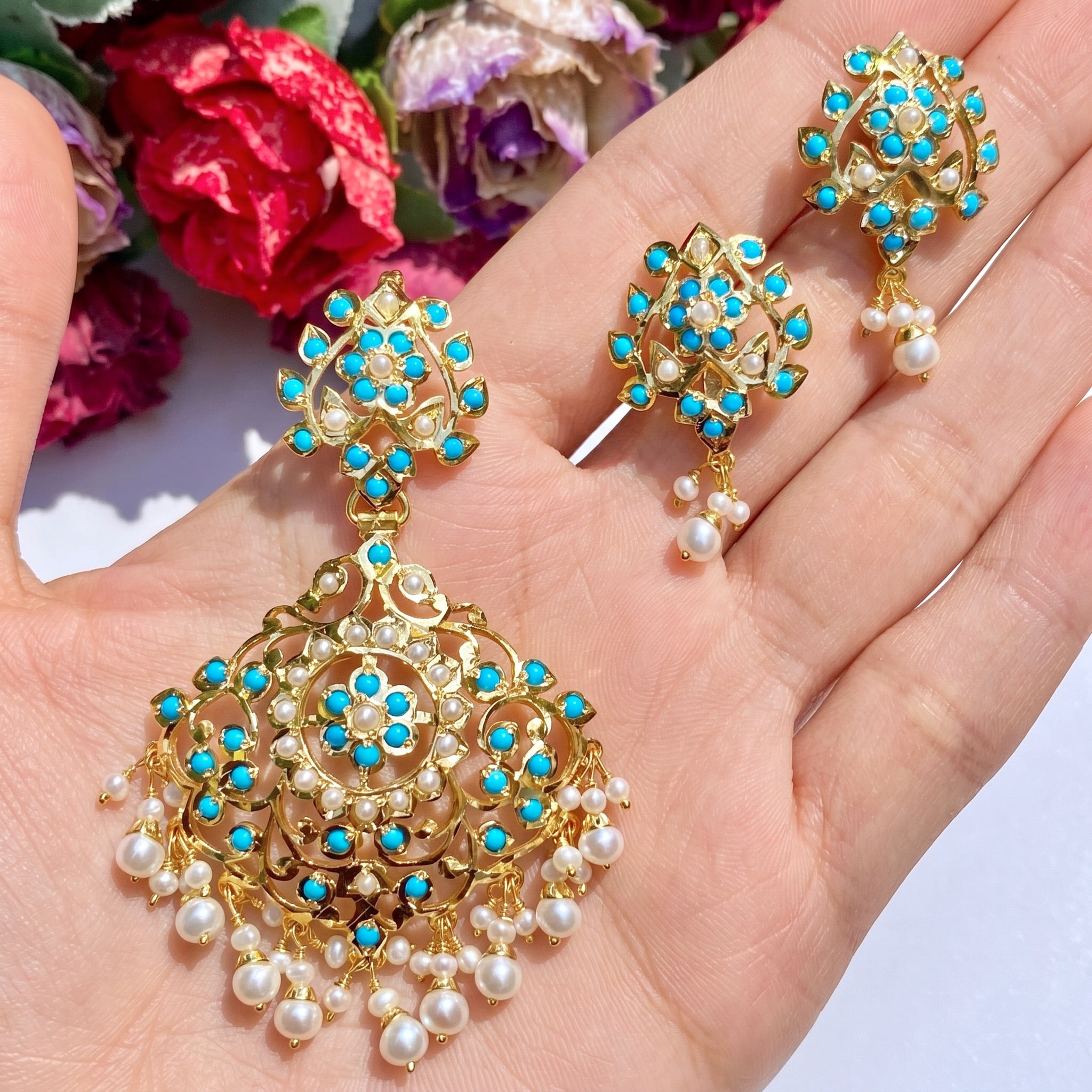feroza pendant set