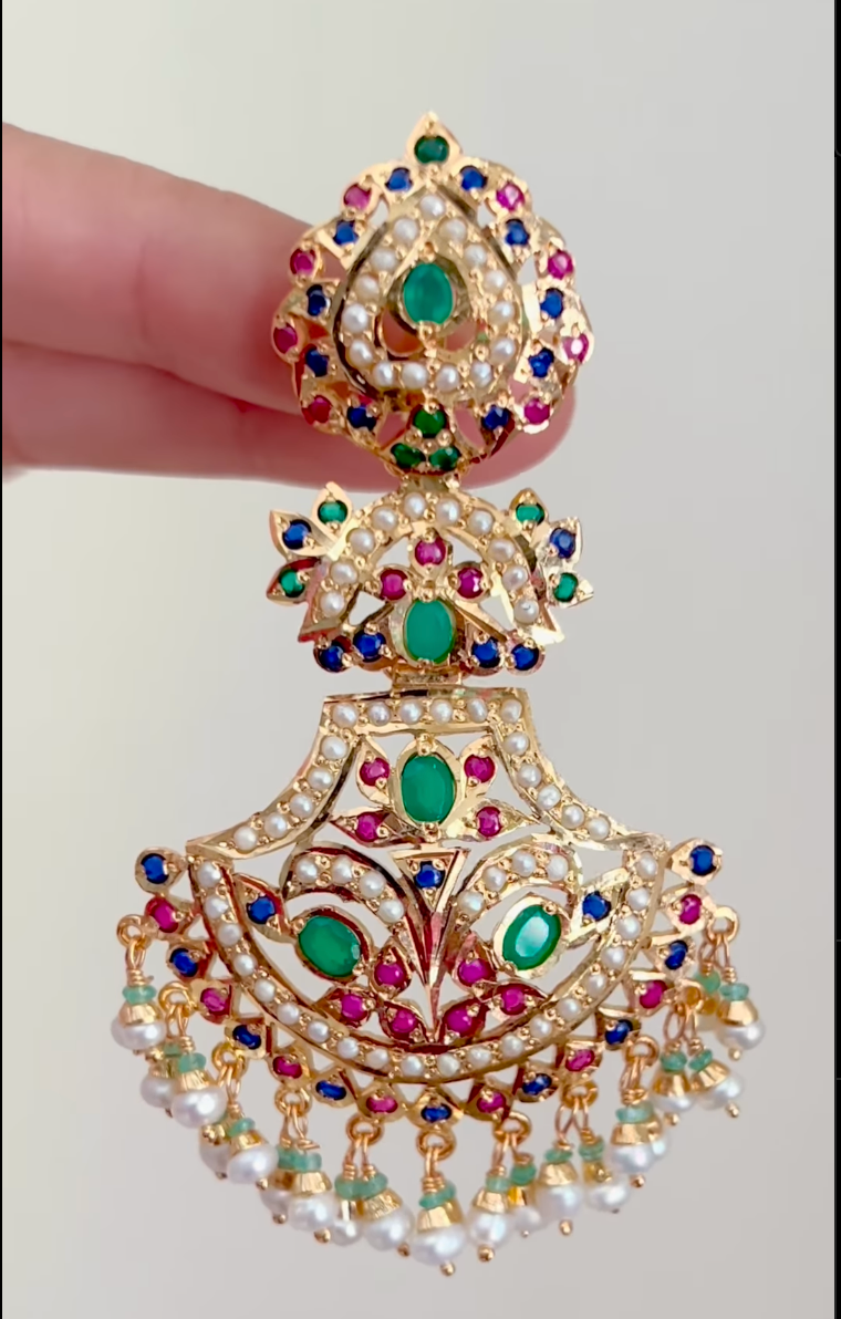 Multicolored Jadau Danglers | Gold Plated on Sterling Silver Base ER 684