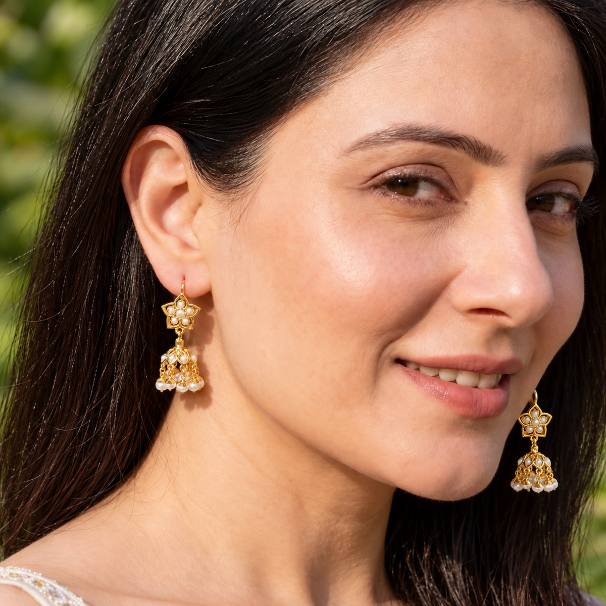 Dainty Pearl Jhumka with Fish hook Closure | Gold Plated on Silver ER 810