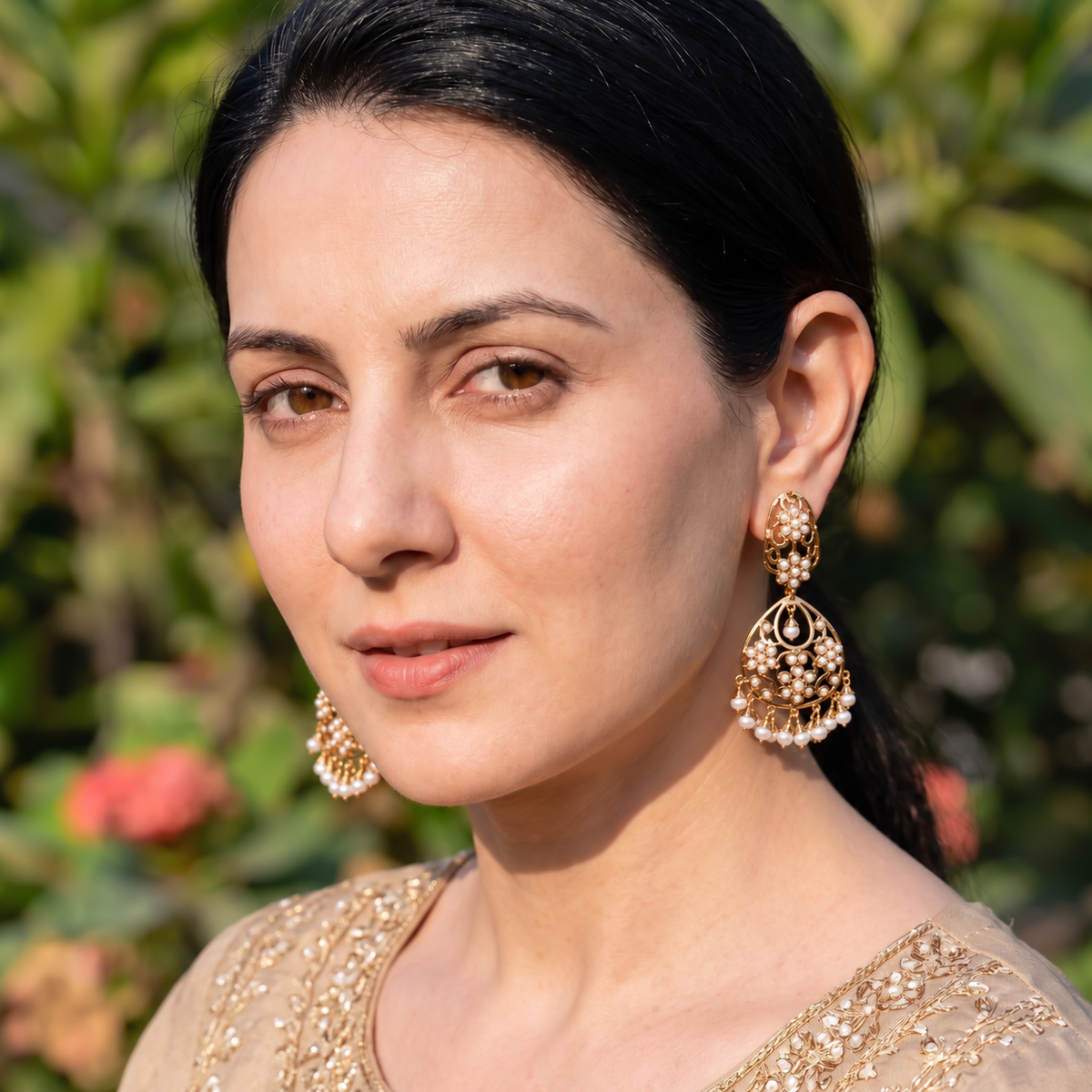 Drop Shaped Pearl Chandbali Earrings | Gold Plated on 925 Silver ER 811