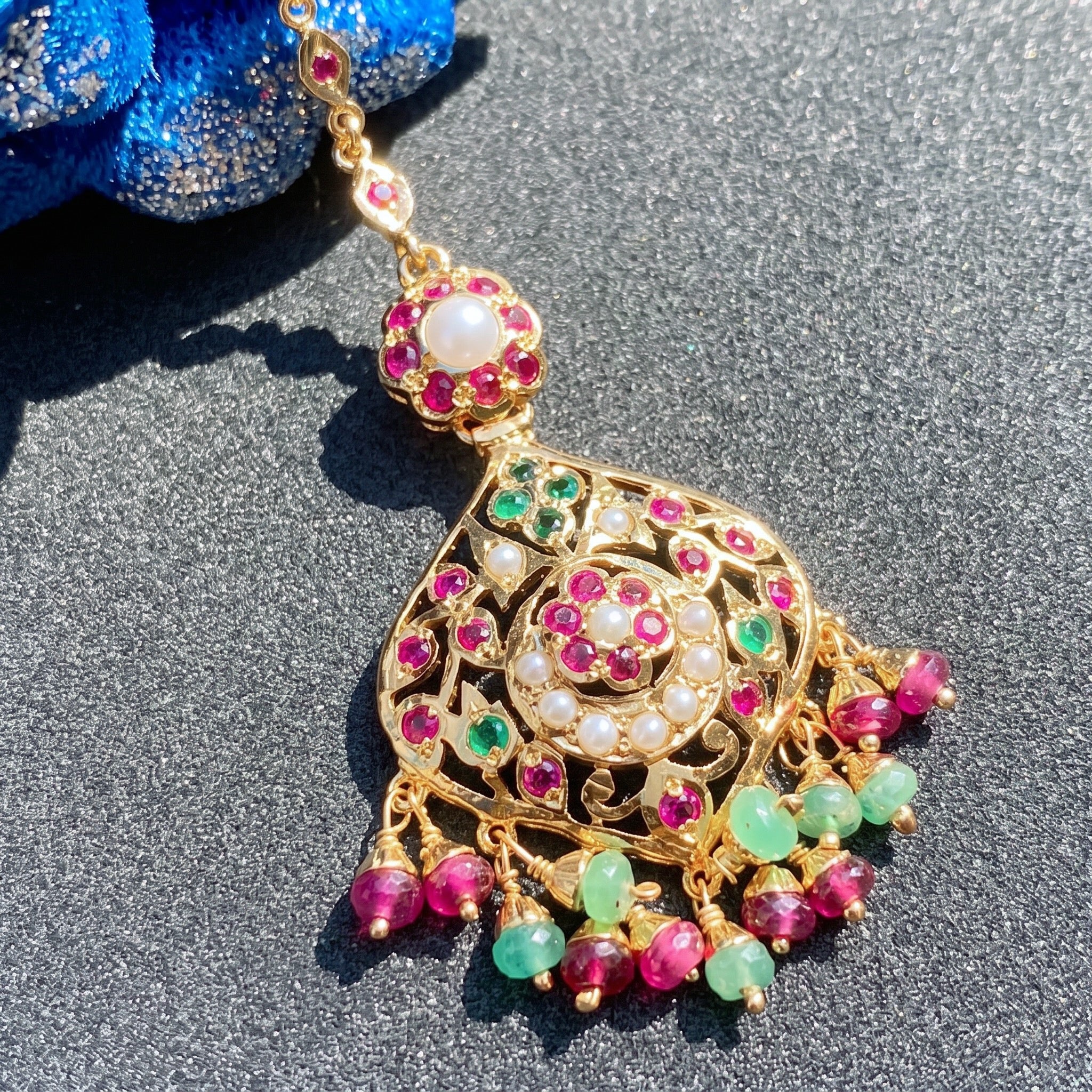 ruby emerald jadau maang tikka