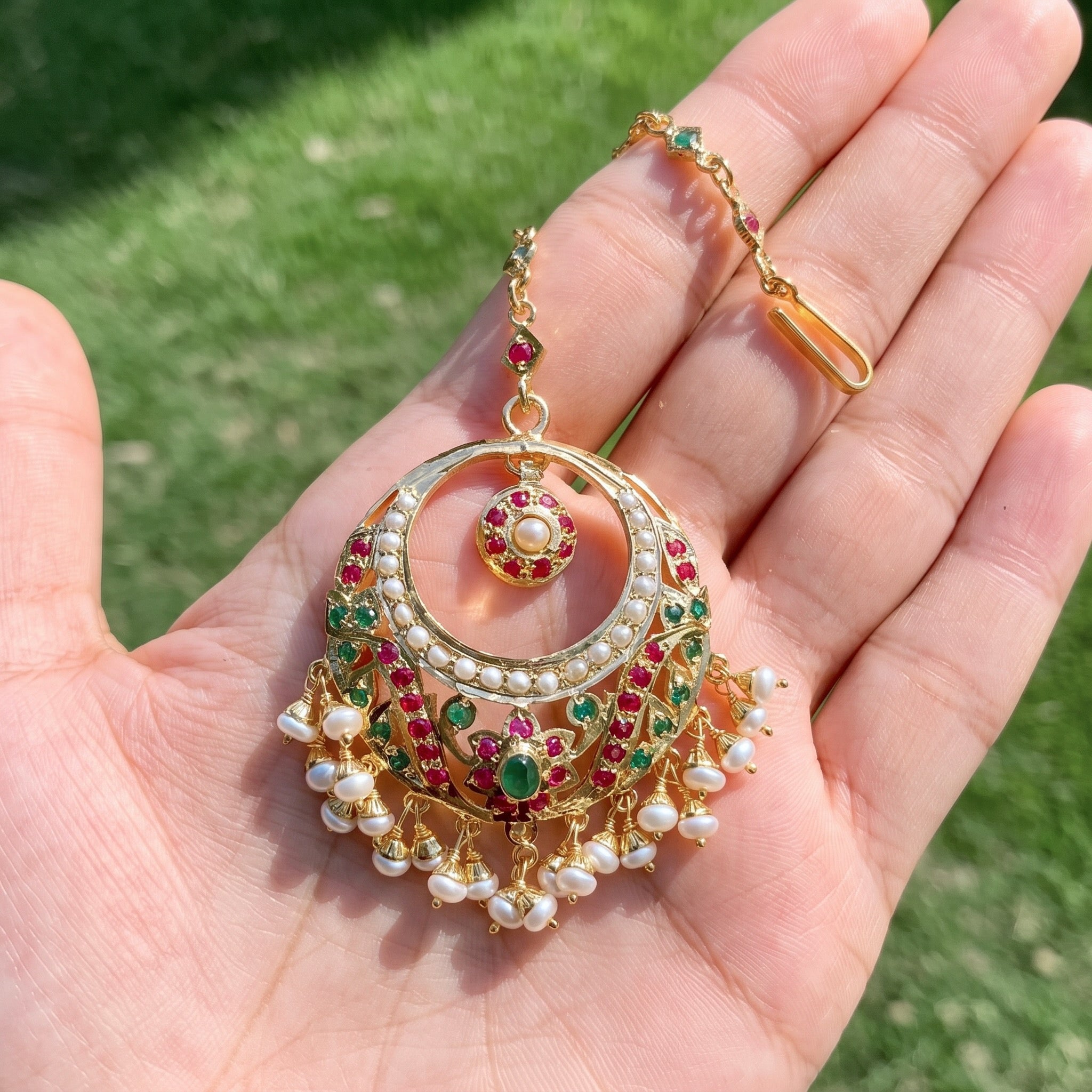 Classic Jadau Maang Teeka | Gold Plated Silver TK 082