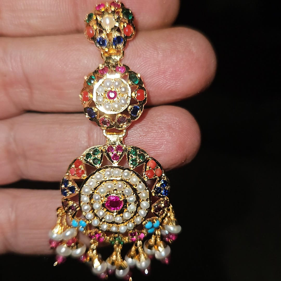 Multicoloured Jadau Danglers | Punjabi Jewery on 925 Silver with Gold Plating ER 775