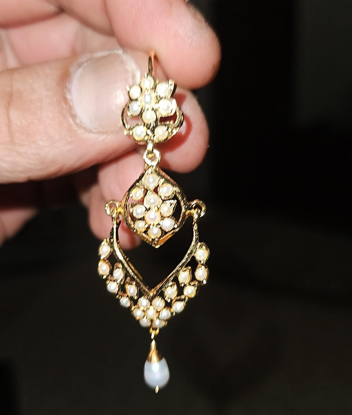Pearl Floral Geometric Dangler Earrings ER 777