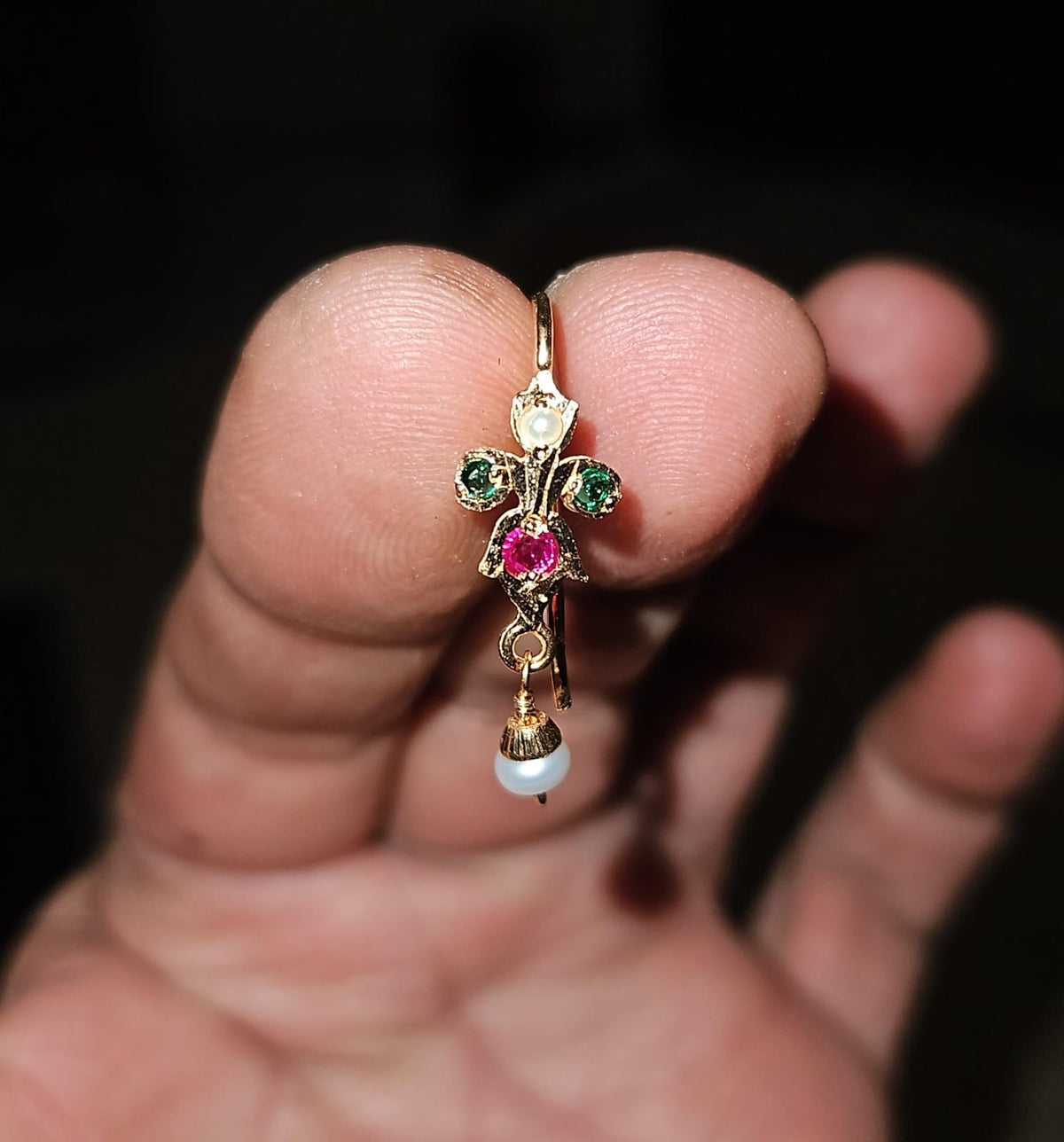 Minimal Green And Pink Stone Fish Hook Earrings ER 778