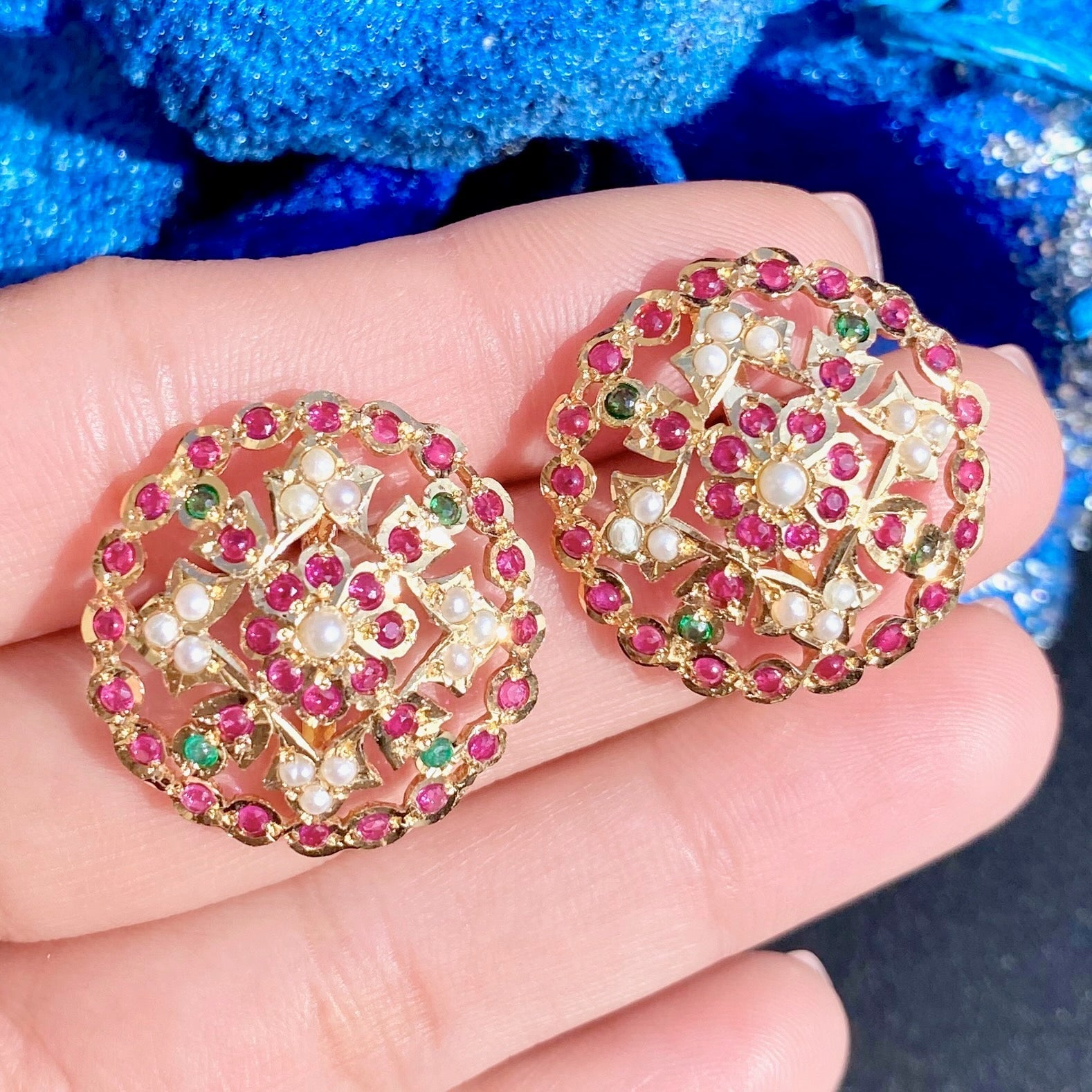 Round Tops For Women | Jadau Earrings Gold Plated on Silver ER 484