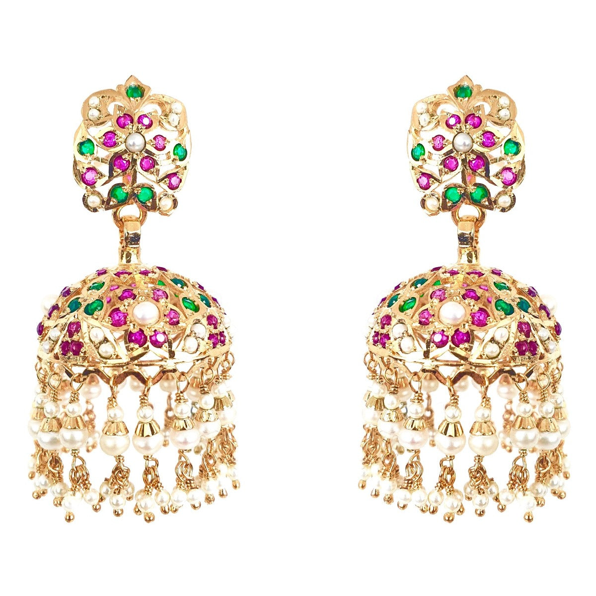 Antique Multicolored Jadau Jhumka | Old School Design | Gold Plated Silver ER 012