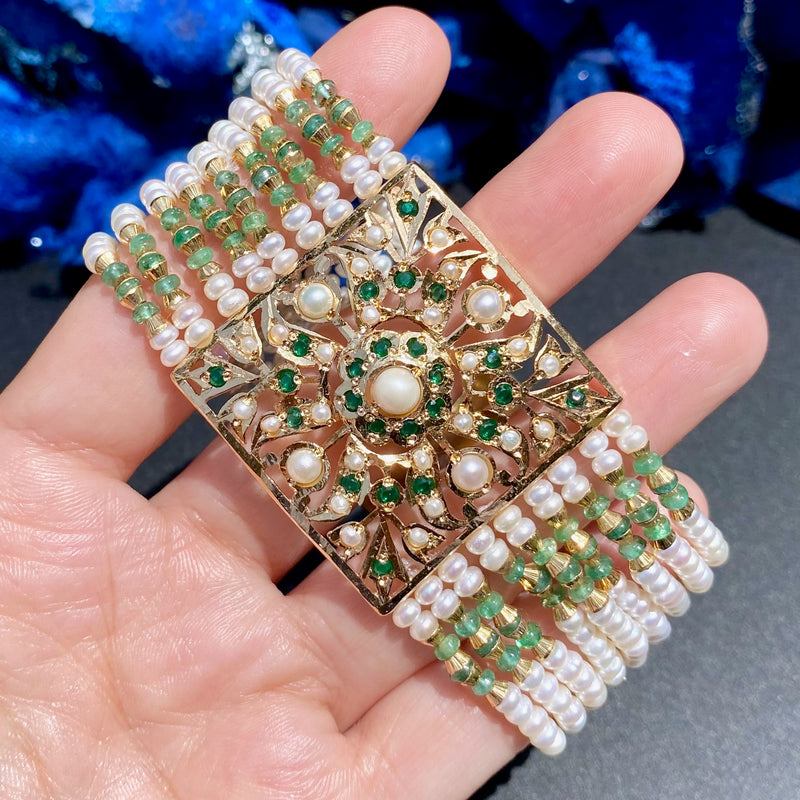 Antique Design Jadau Dasti | Old World Charm | Gold Plated on Silver Base BG 174