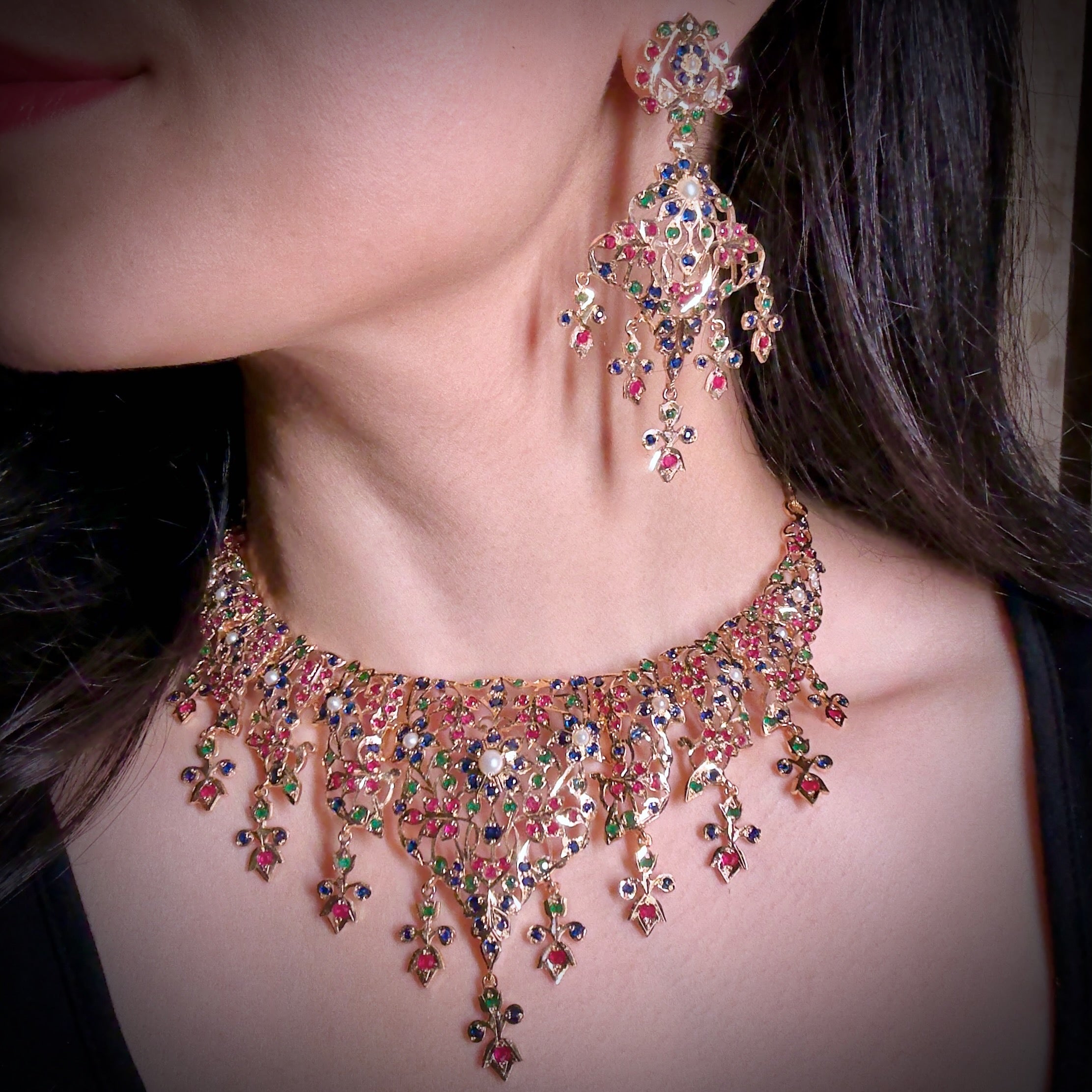 Antique Design Necklace Set | Gold Plated on Silver | Old World Charm
