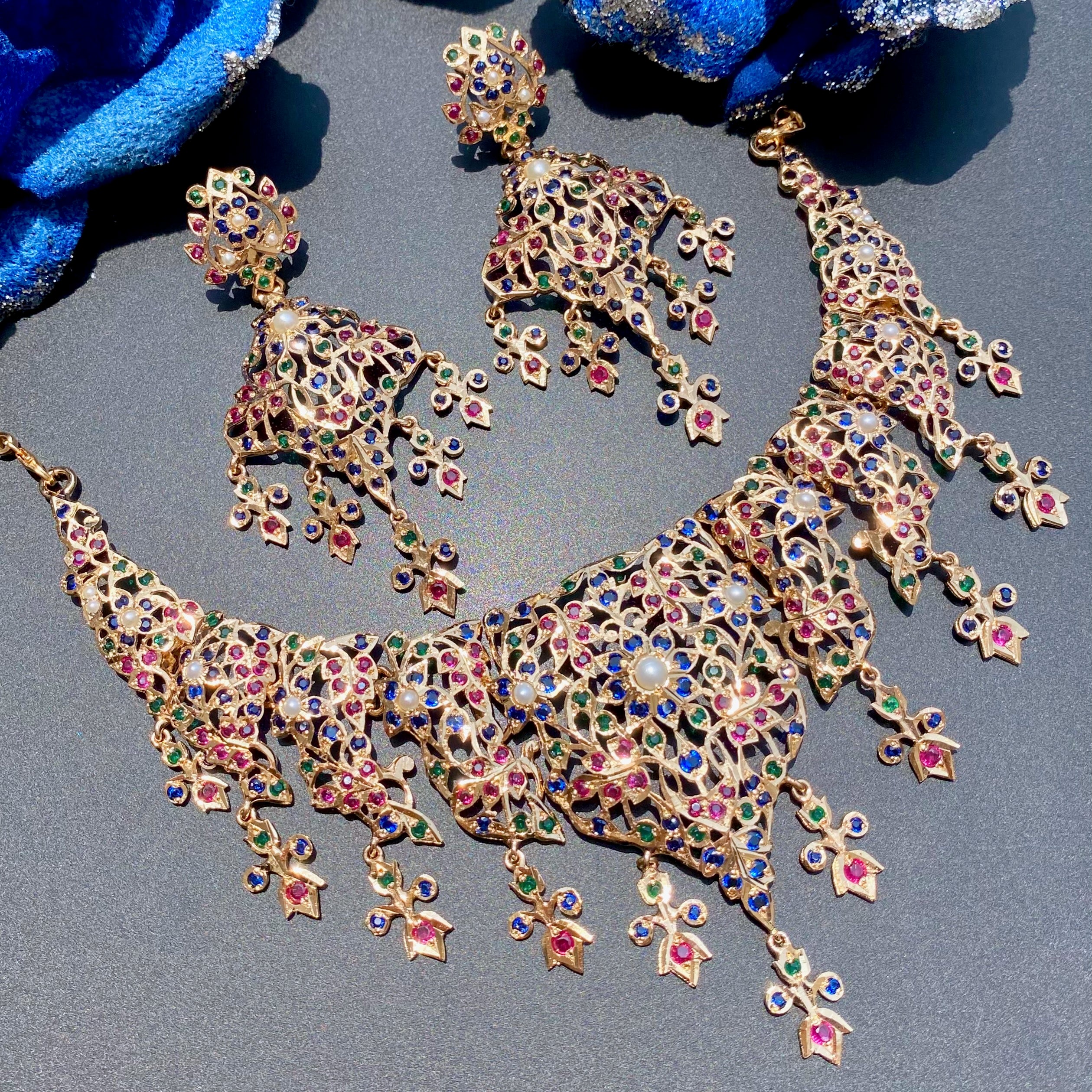 Antique Design Necklace Set | Gold Plated on Silver | Old World Charm