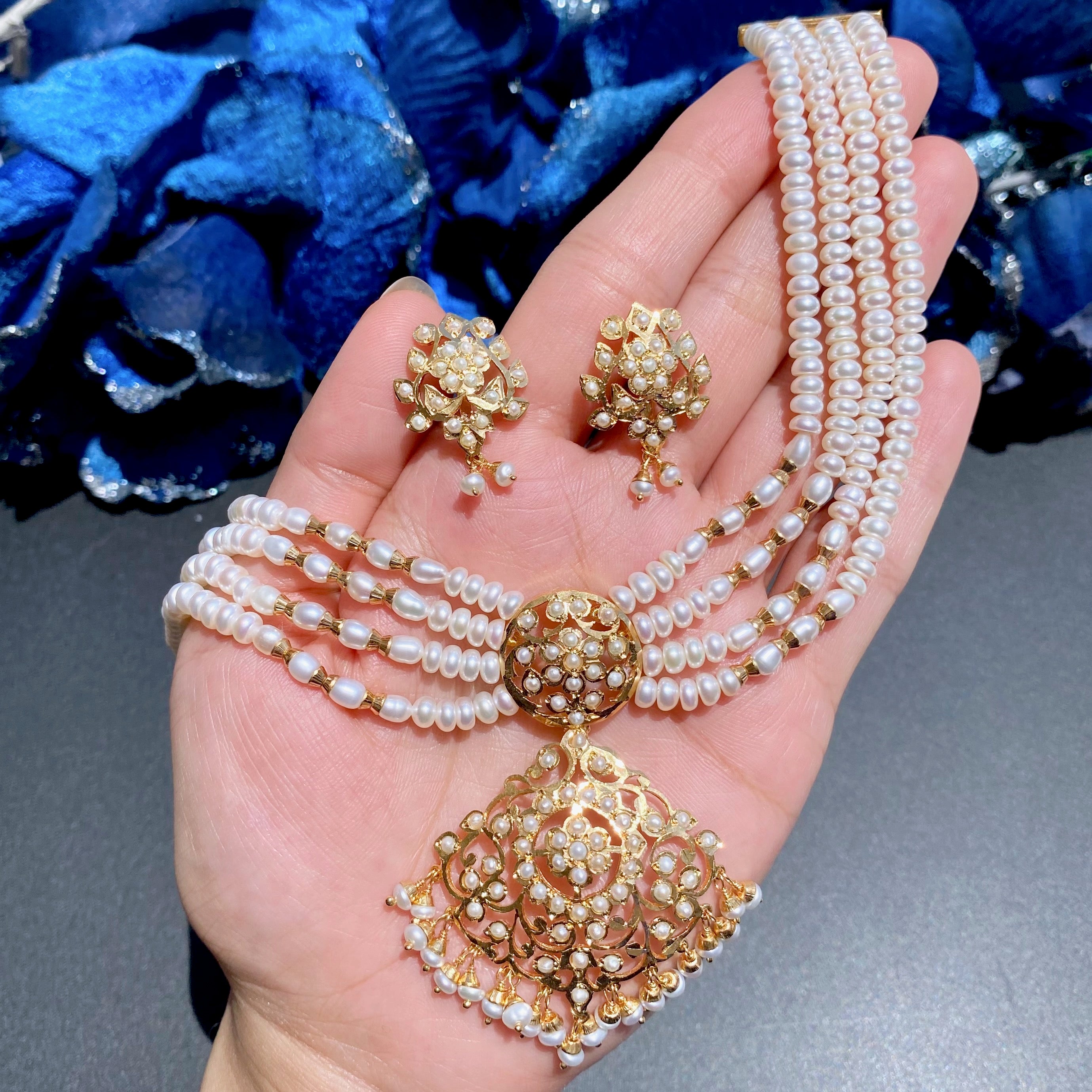 Simple Jadau Choker Set | Gold Plated on Silver | Freshwater Pearls
