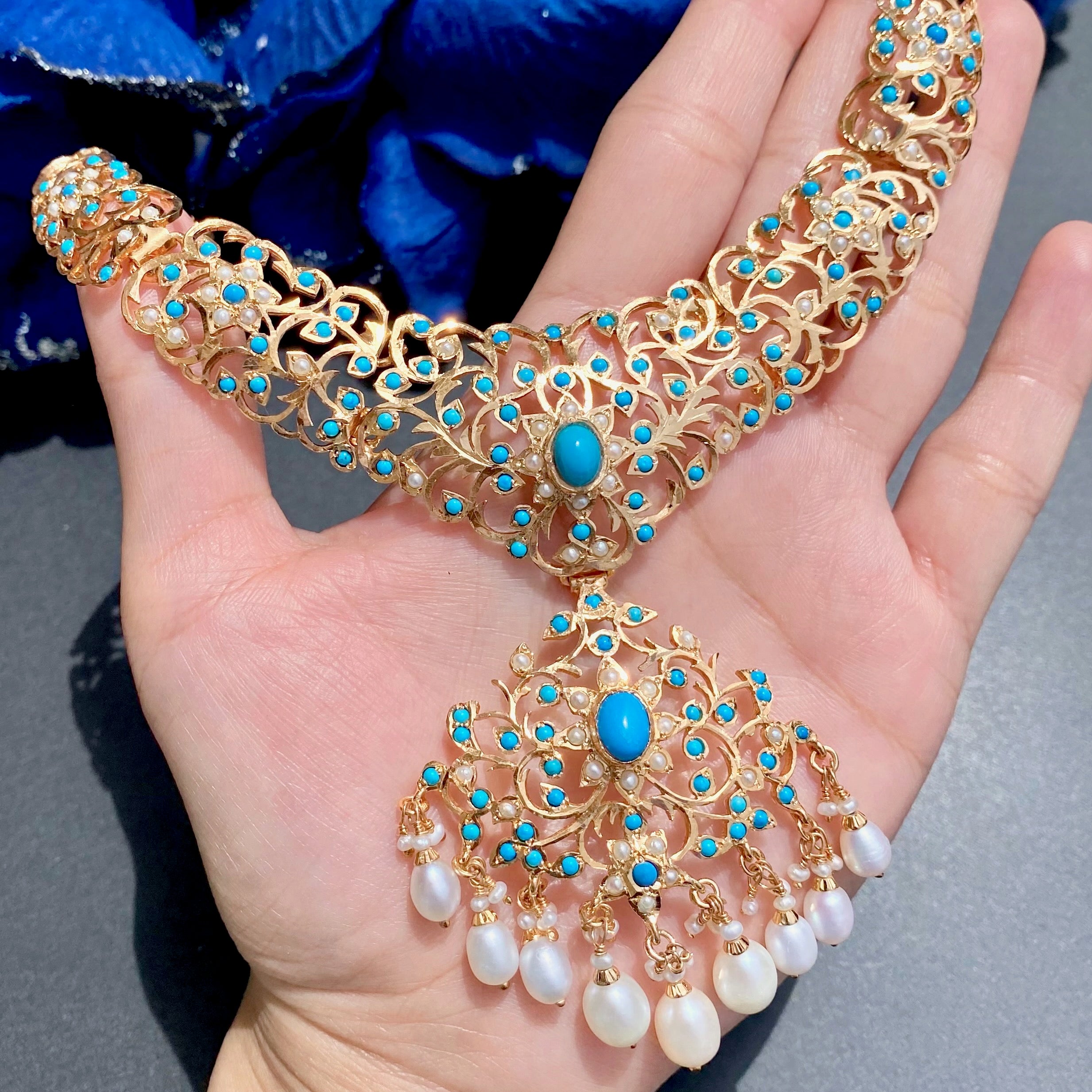 Turquoise Necklace Set | Gold Plated on Silver | Handmade Indian Jewelry Online