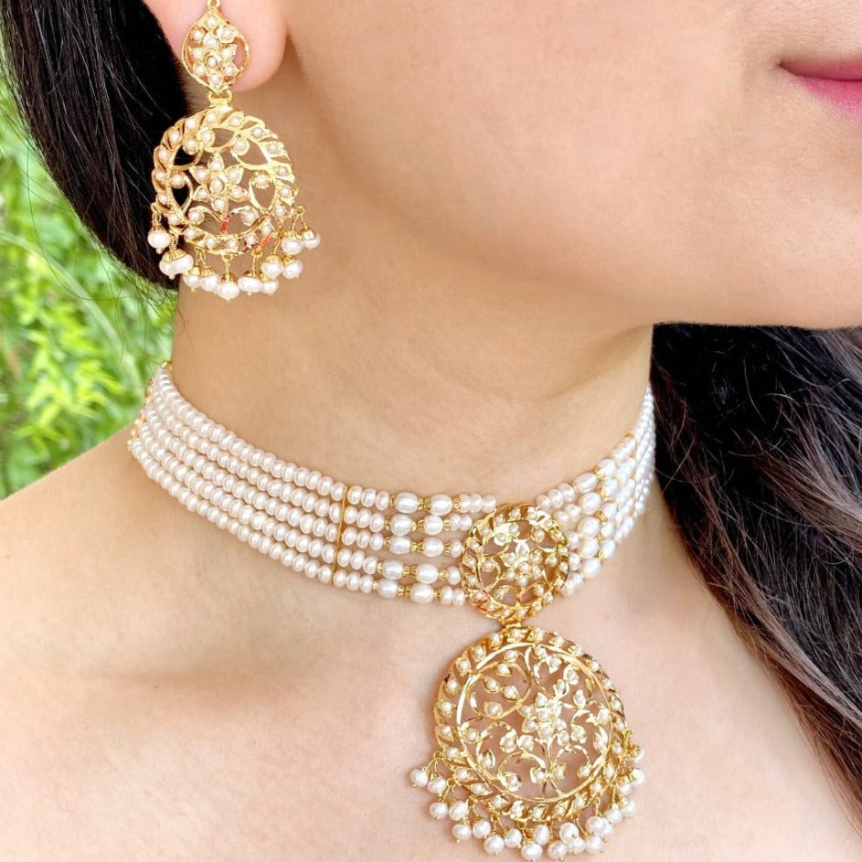 Bengali Pearl Chik Set | 22k Gold & Freshwater Pearls | Classic Old School Design