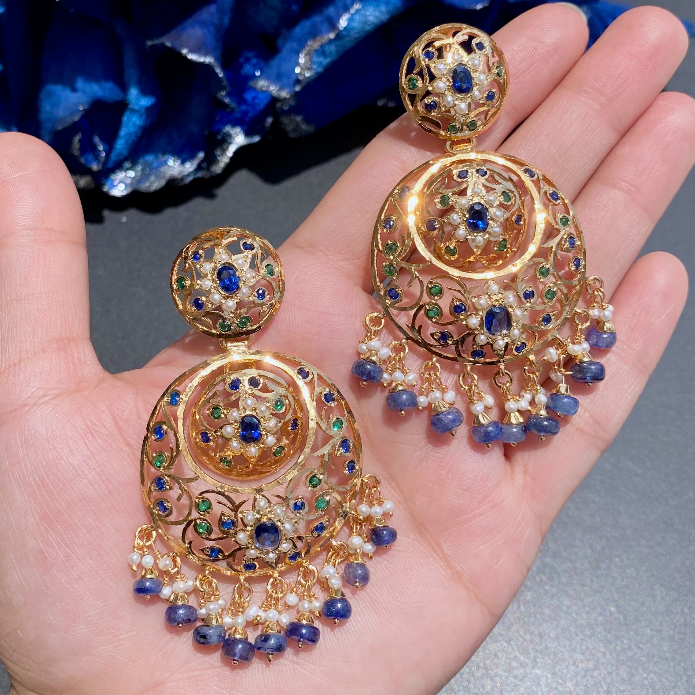 Antique Style Necklace Set | Gold Plated on Silver | Unique Color Combination